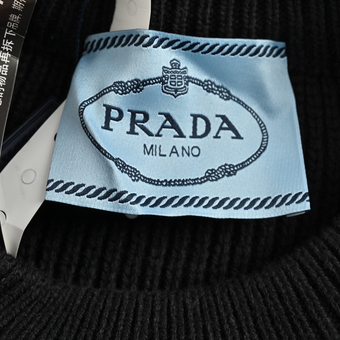 Prada/普拉达 24Fw 口袋三角标拼接毛衣 黑色