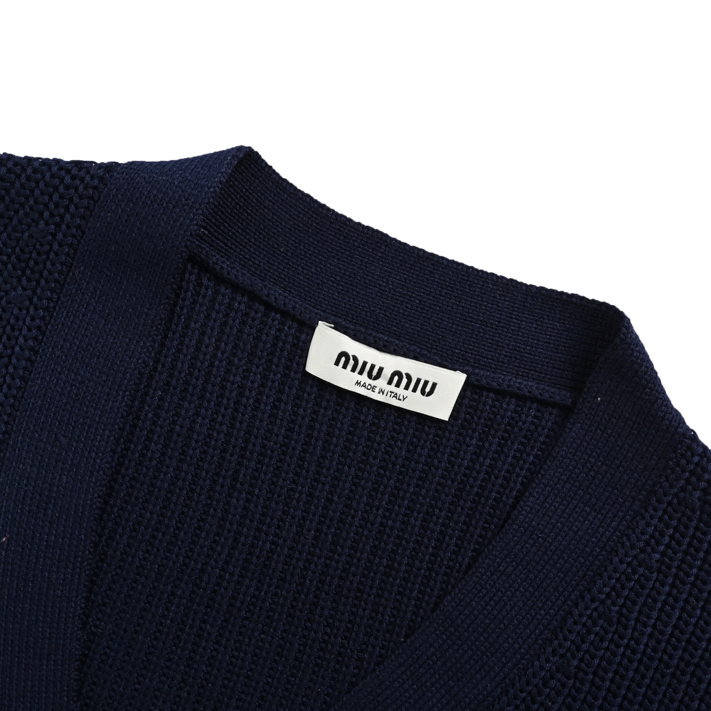 Miu Miu/缪缪羊毛羊绒混纺白蓝撞色开衫