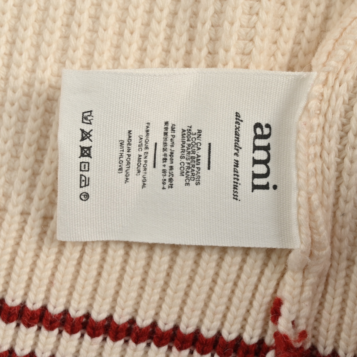 Ami 24Fw 下摆红边爱心字母羊毛开衫外套