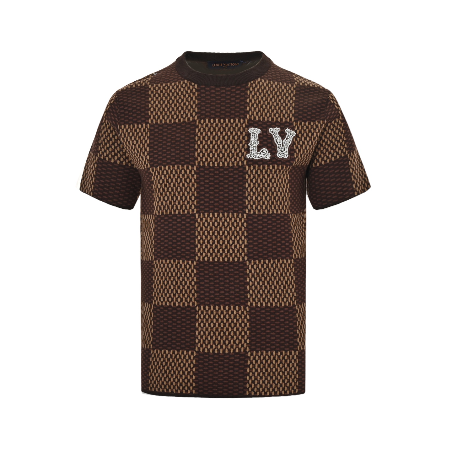 Louis Vuitton/路易威登 菲董镶钻logo棋盘格针织短袖