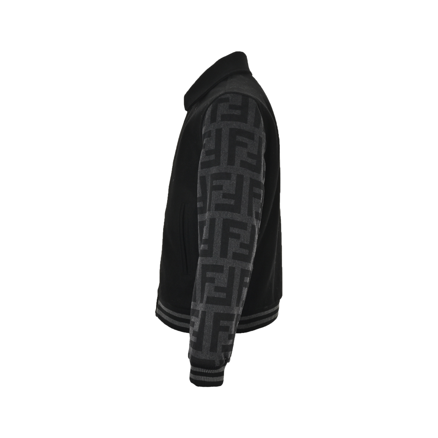 Fendi/芬迪 字母袖拼接翻领毛呢飞行棒球服夹克外套