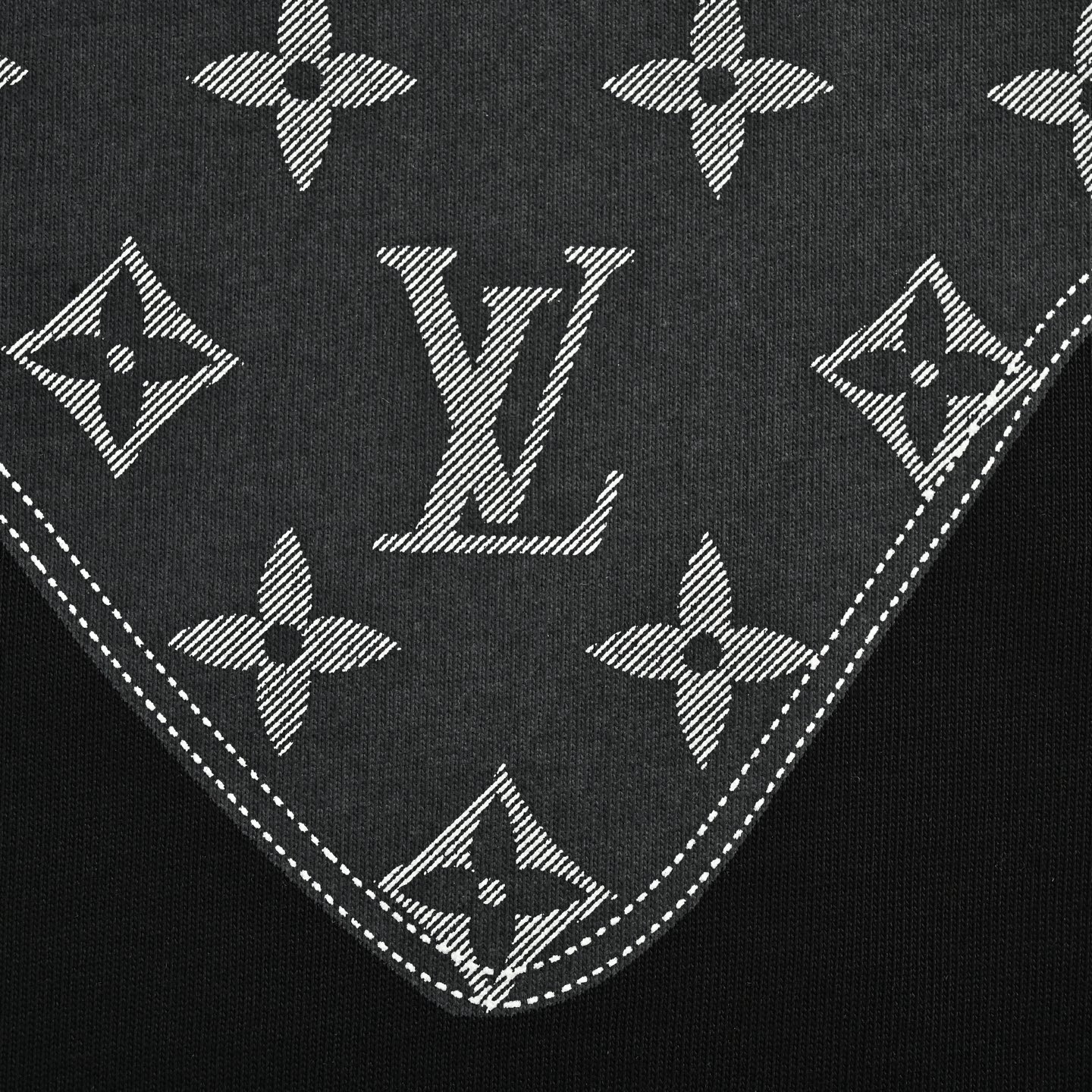 Louis Vuitton/路易威登 25ss 老花拼接印花短袖 夏季新款 老花牛仔贴布圆领短袖T恤 黑色 白色
