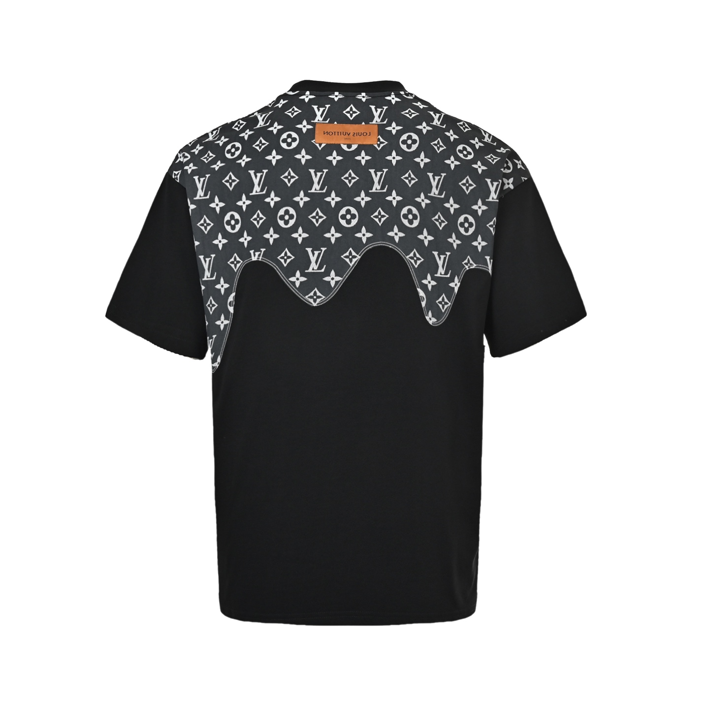 Louis Vuitton/路易威登 25ss 老花拼接印花短袖 夏季新款 老花牛仔贴布圆领短袖T恤 黑色 白色