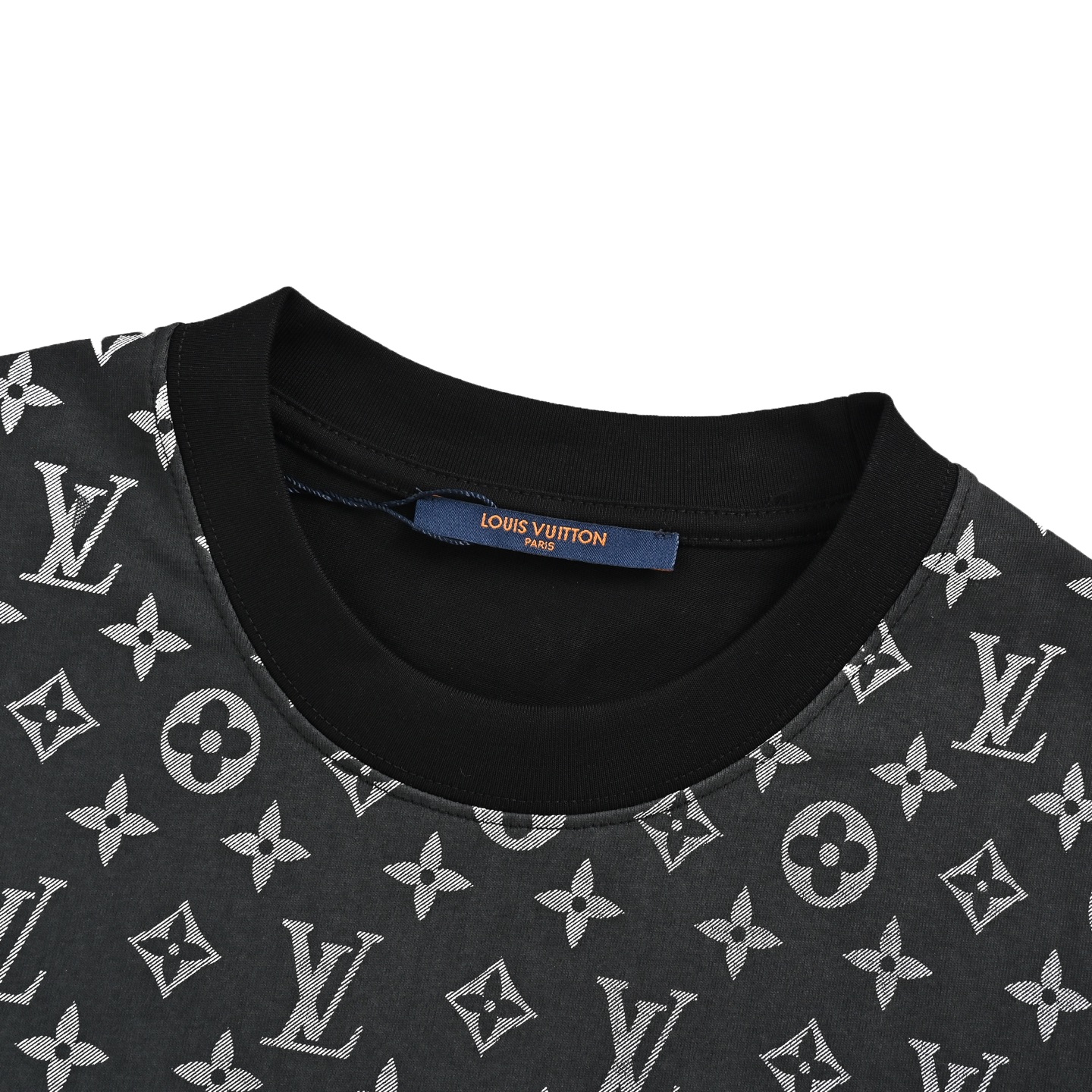 Louis Vuitton/路易威登 25ss 老花拼接印花短袖 夏季新款 老花牛仔贴布圆领短袖T恤 黑色 白色