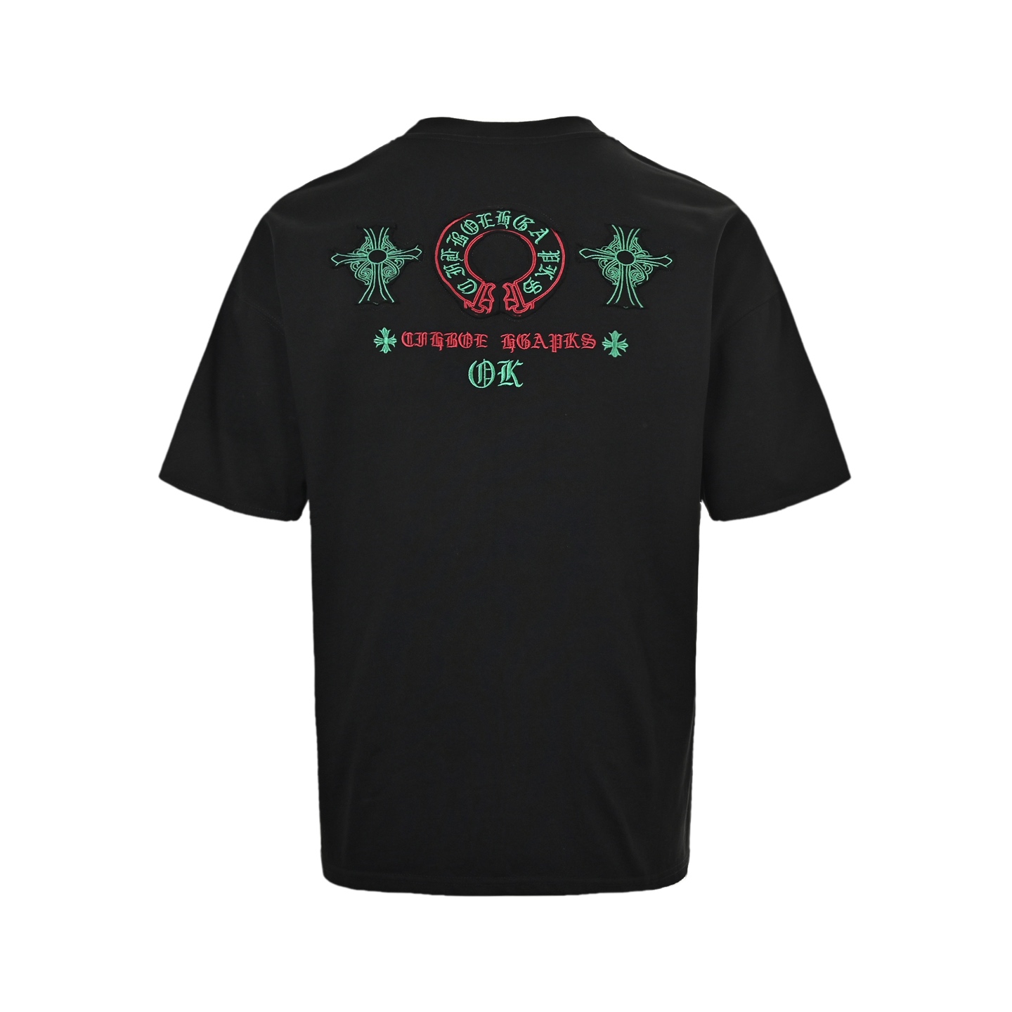 Chrome Hearts/克罗心 重工贴布马蹄十字架刺绣短袖 黑色 白色