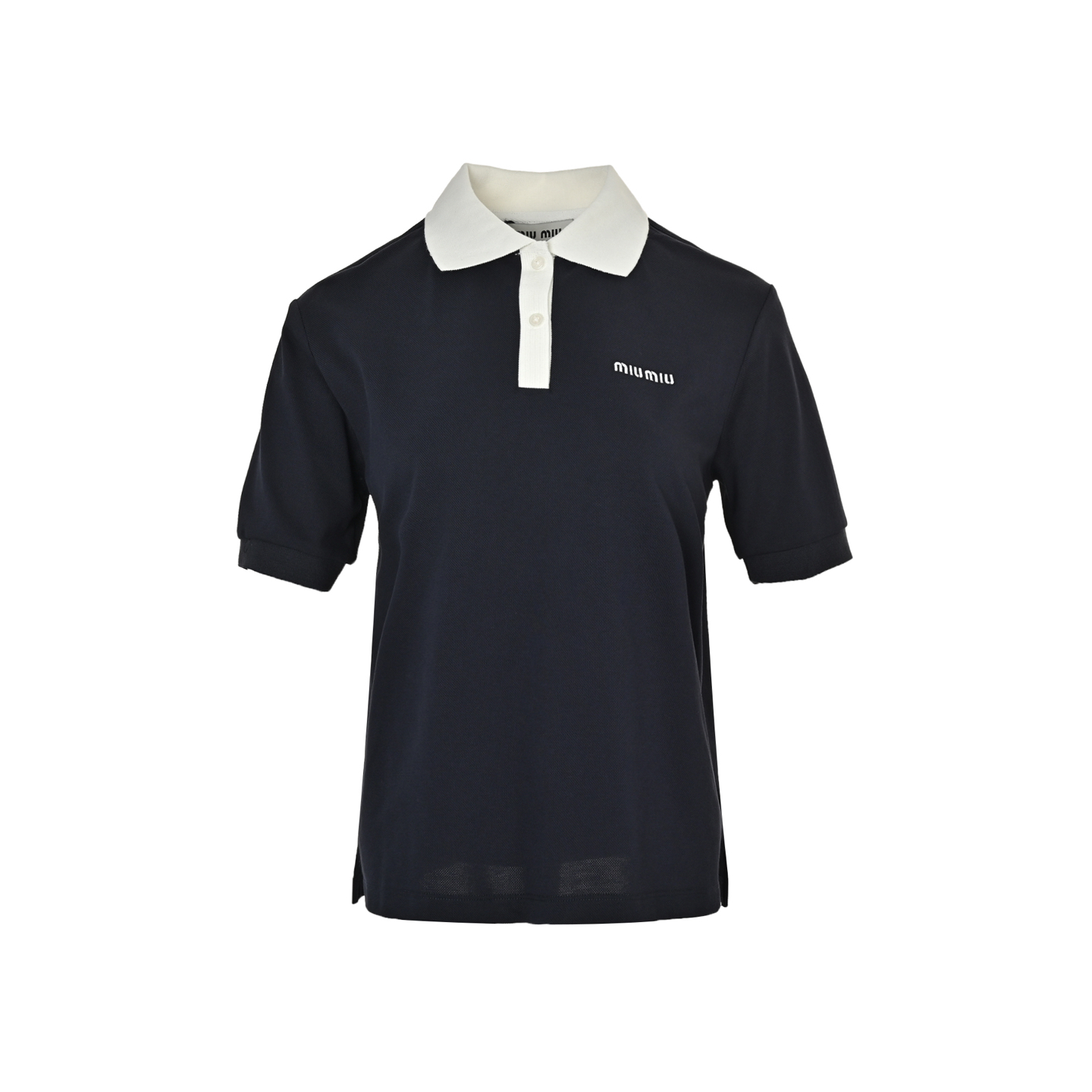 Miu Miu/缪缪 25ss 刺绣字母撞色Polo短袖 这款高定25最新款字母刺绣徽标撞色翻领珠地棉短袖T恤polo衫