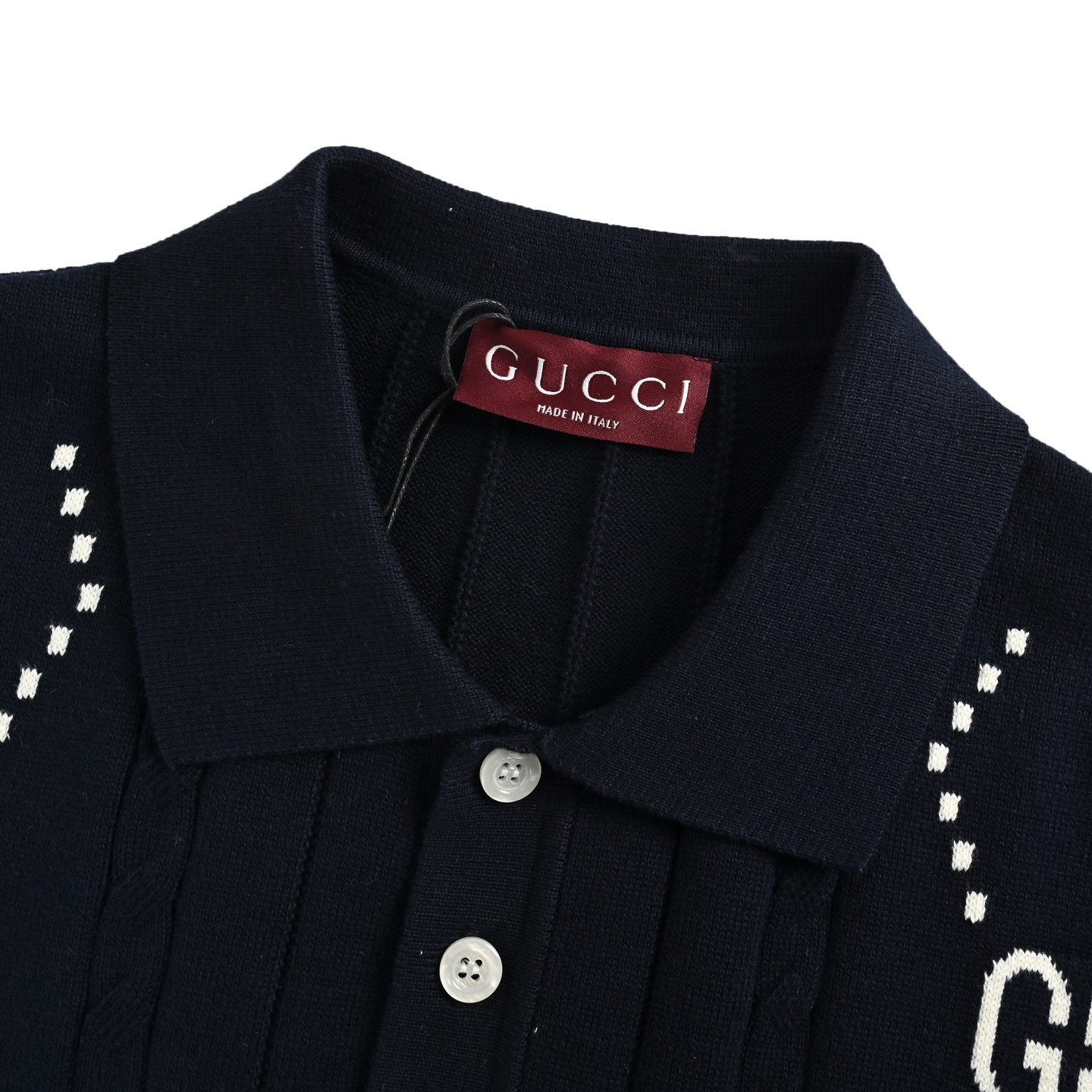 Gucci/古驰 25ss 双G提花绞花针织Polo短袖