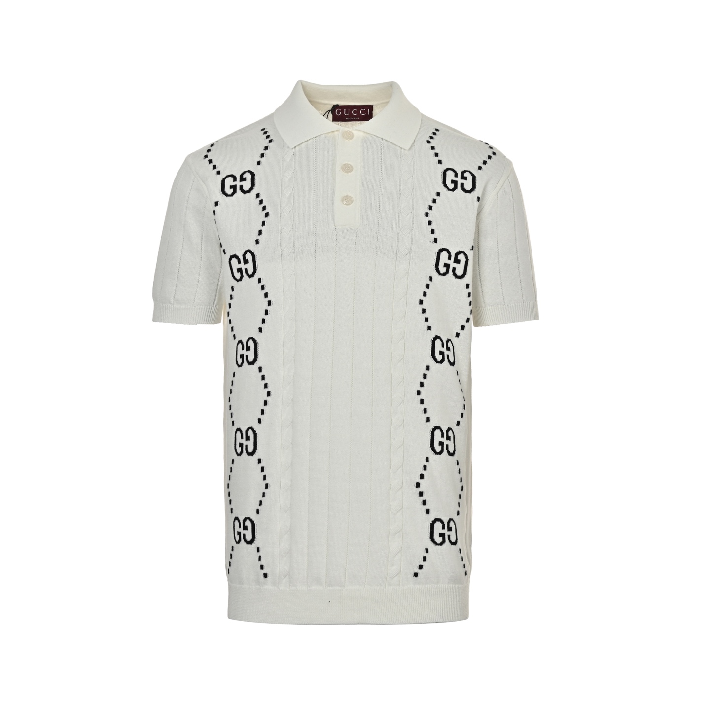 Gucci/古驰 25ss 双G提花绞花针织Polo短袖