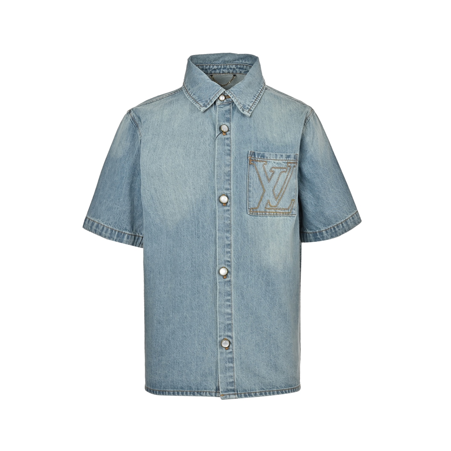 Louis Vuitton/路易威登 25ss 口袋刺绣牛仔短袖衬衫