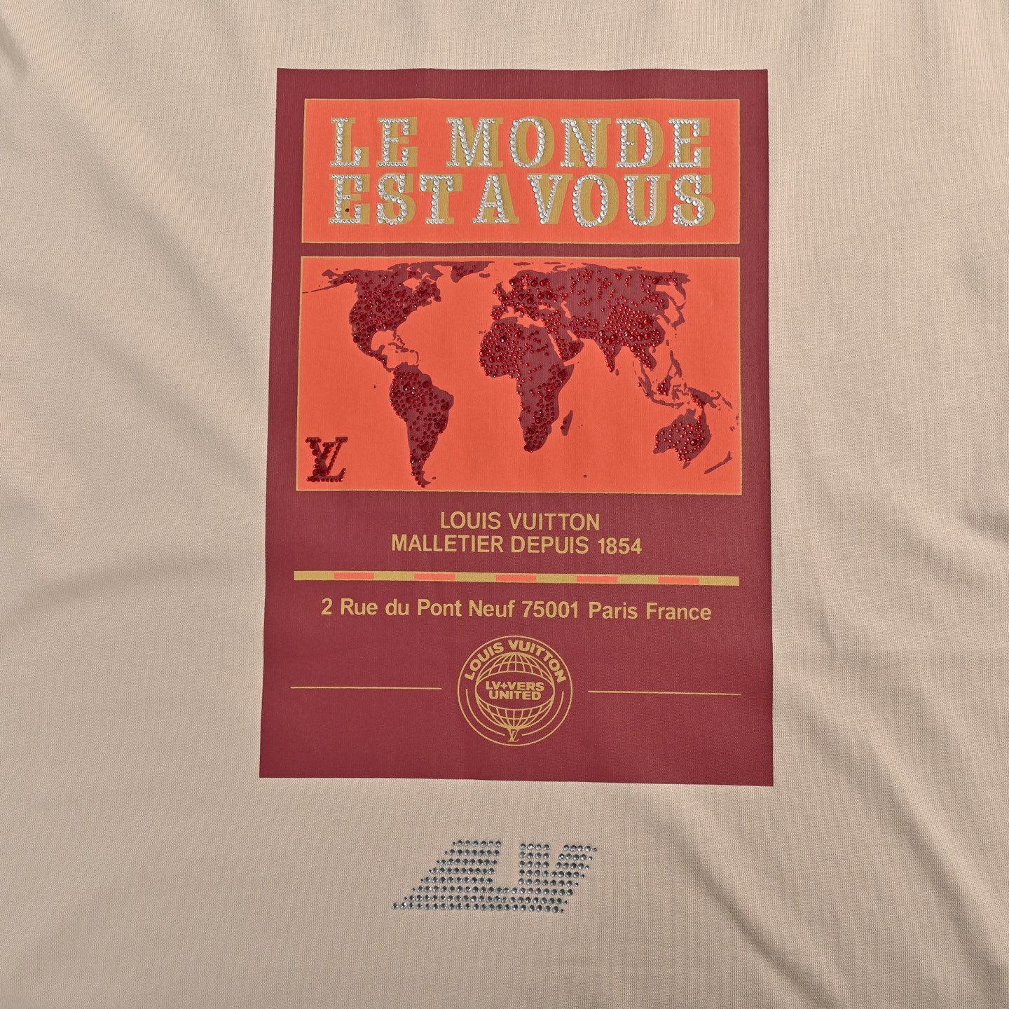 Louis Vuitton/路易威登 25ss 世界地图烫钻短袖