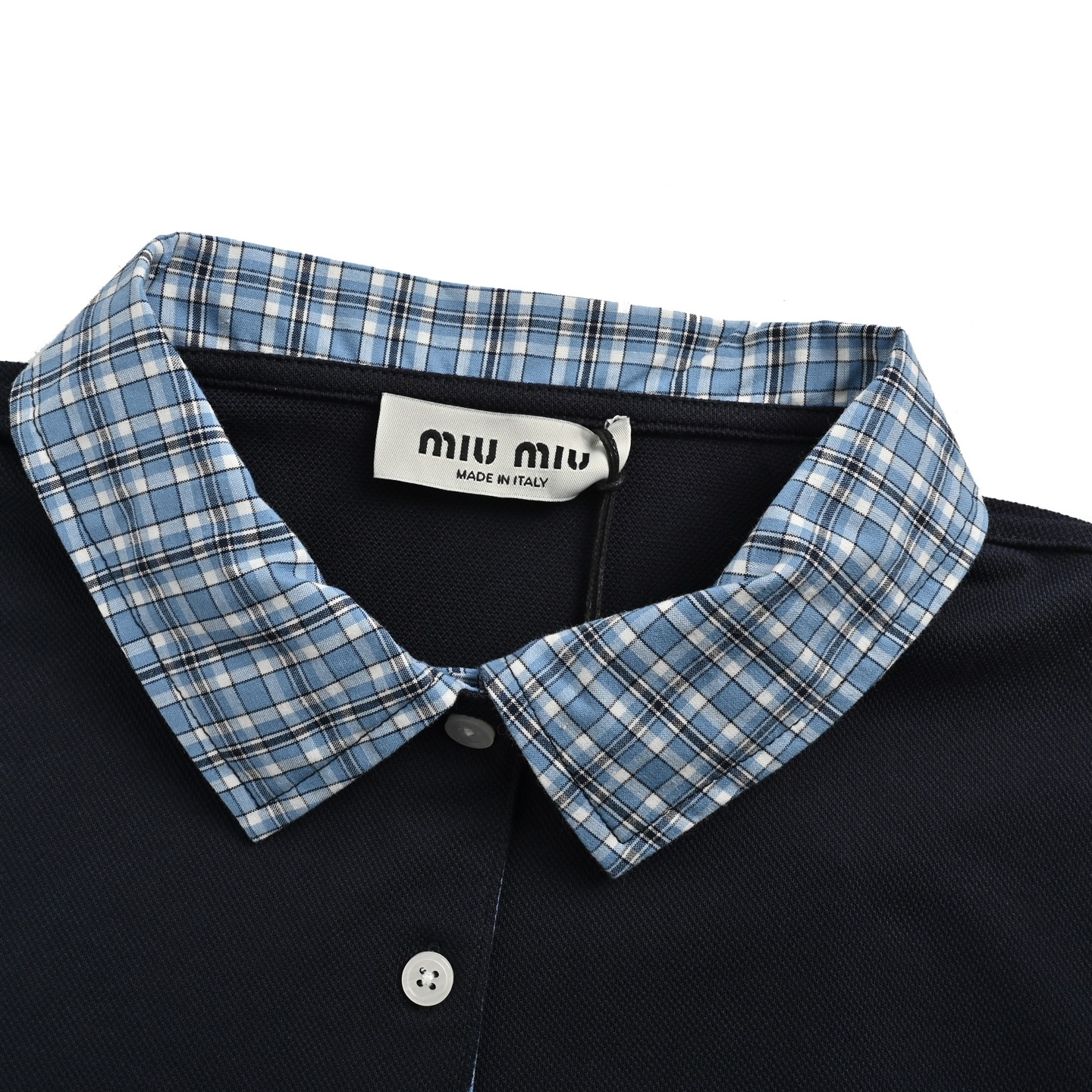 Miu Miu/缪缪 25ss 格纹拼接假两件Polo短袖 miu里miu气的学院风系列