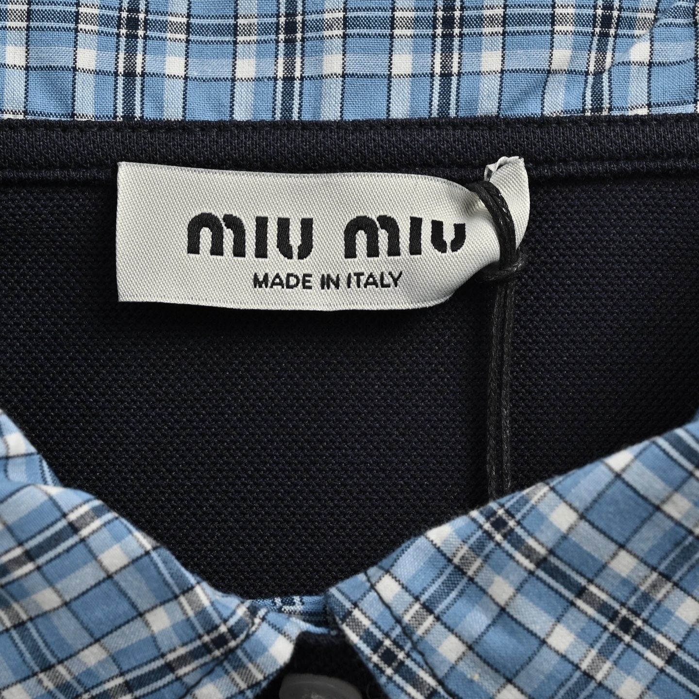 Miu Miu/缪缪 25ss 格纹拼接假两件Polo短袖 miu里miu气的学院风系列
