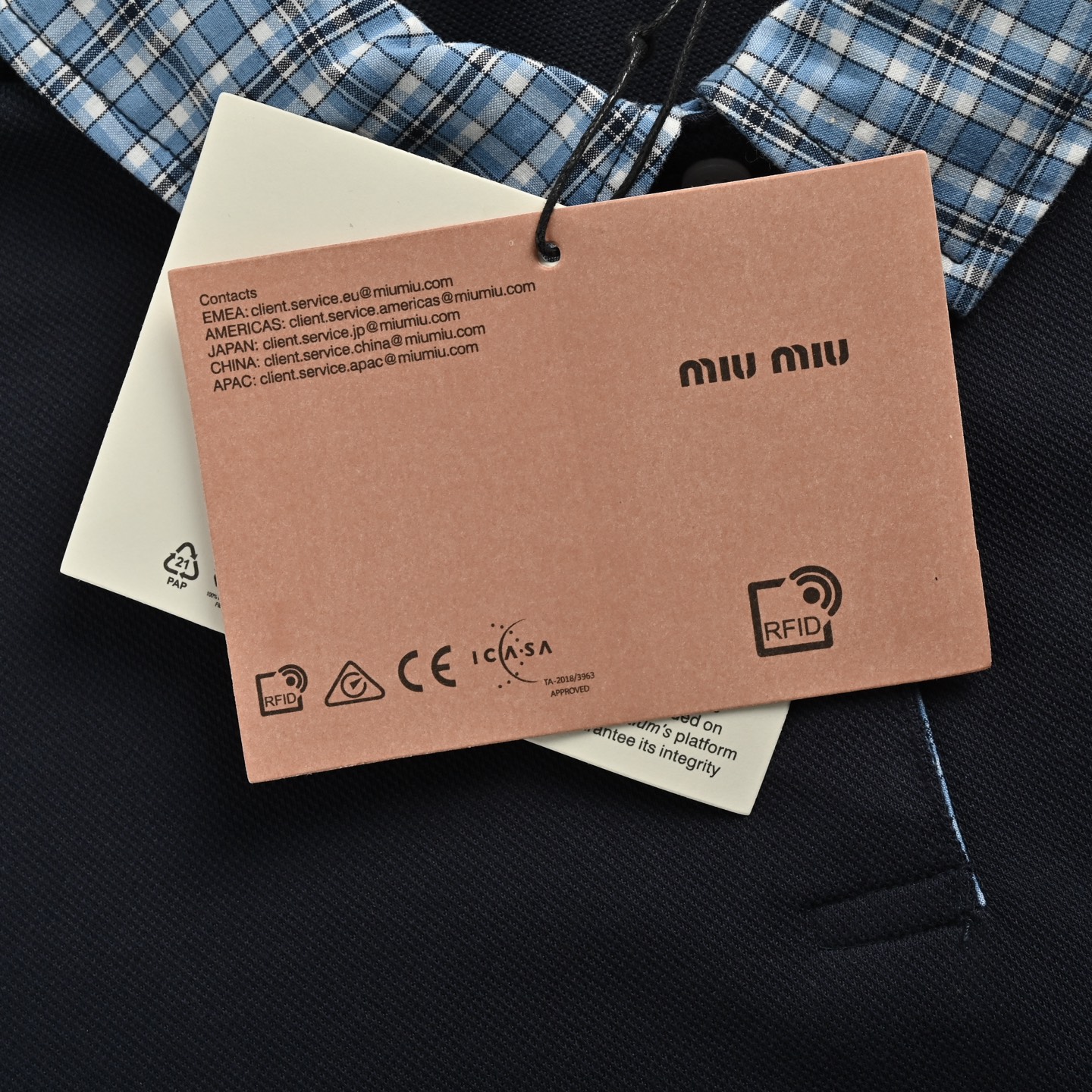 Miu Miu/缪缪 25ss 格纹拼接假两件Polo短袖 miu里miu气的学院风系列
