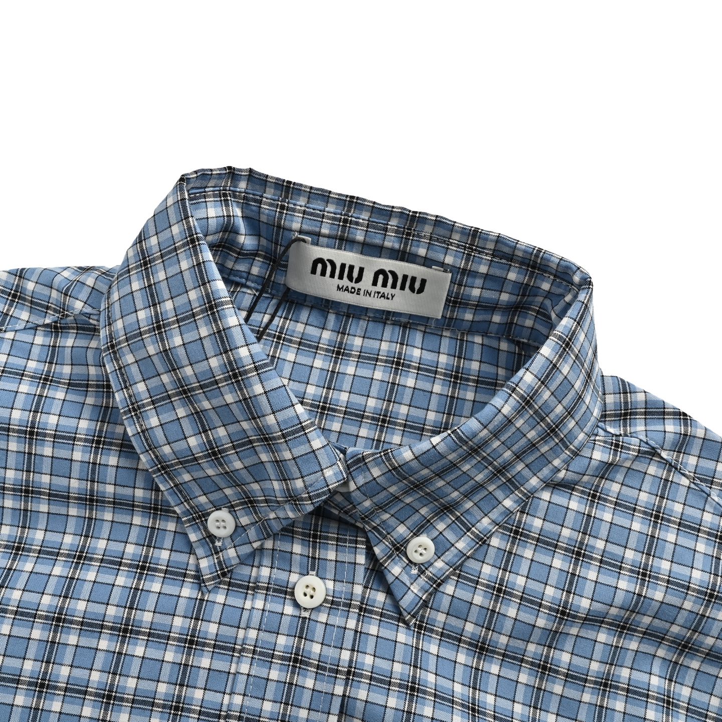 Miu Miu/缪缪 刺绣小标格纹衬衫 纯棉面料舒适又透气 复古格纹加上徽标点缀