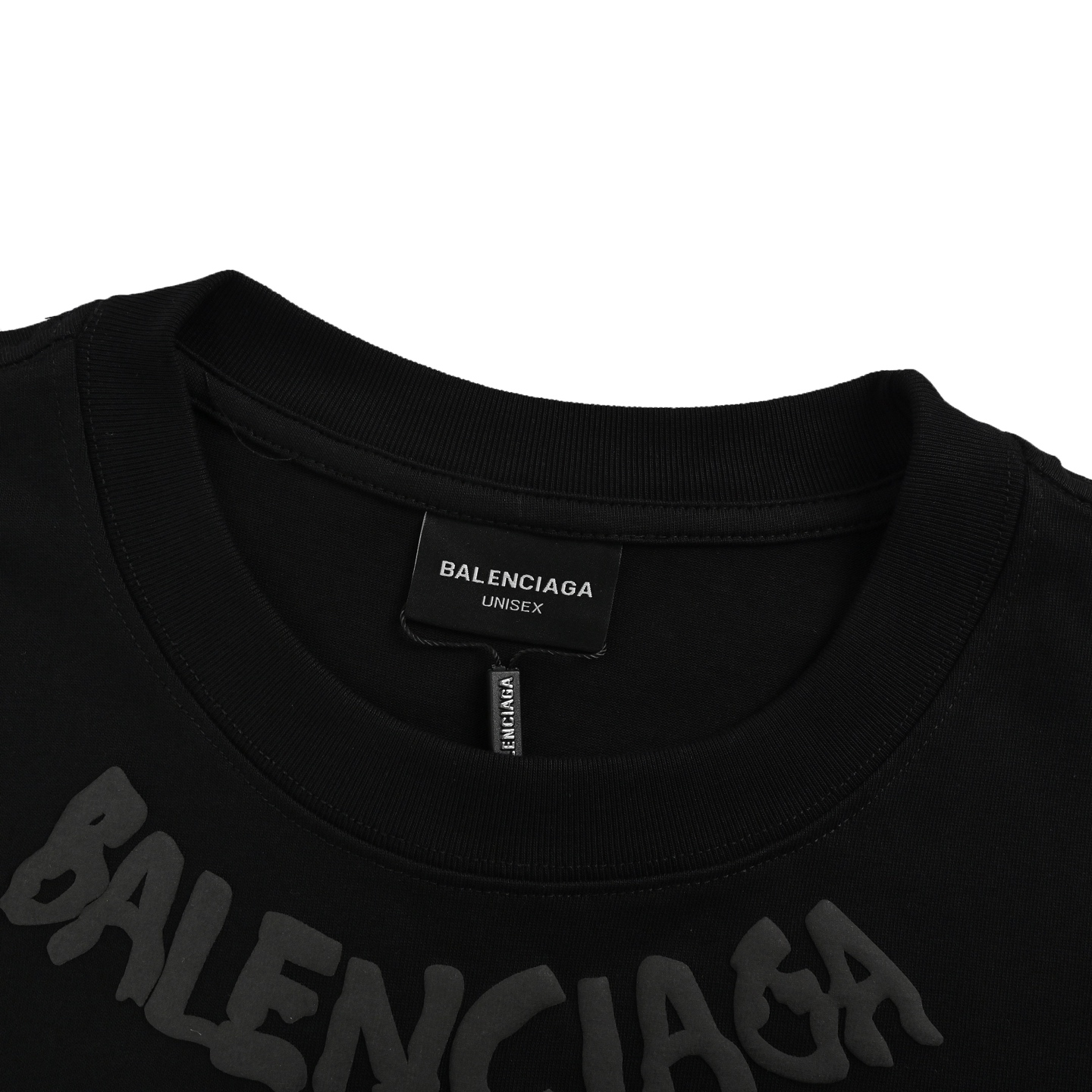 Balenciaga/巴黎世家 25ss 领口字母发泡印花短袖 黑色 白色