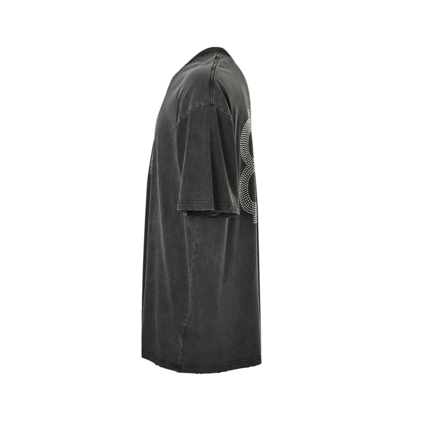 Balenciaga/巴黎世家 25ss 双B比特币烫钻炒盐破洞短袖 水洗黑