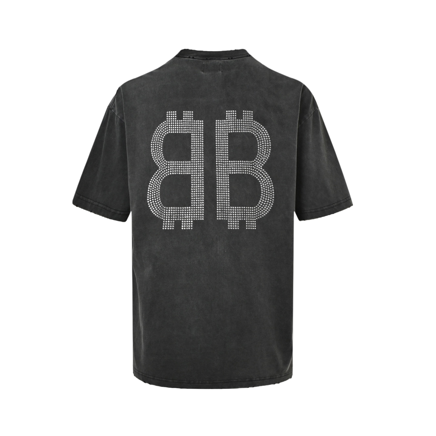 Balenciaga/巴黎世家 25ss 双B比特币烫钻炒盐破洞短袖 水洗黑