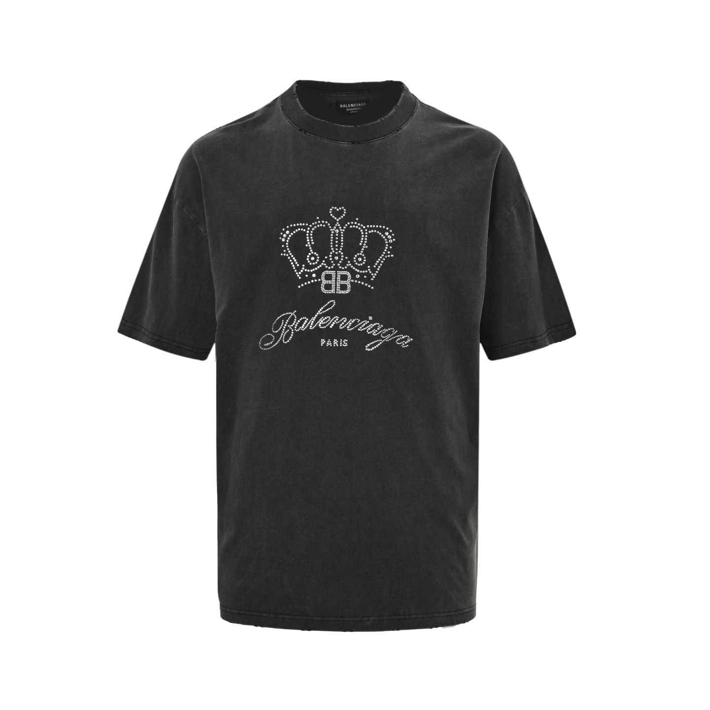 Balenciaga/巴黎世家 25ss 皇冠烫钻炒盐破洞短袖 水洗黑
