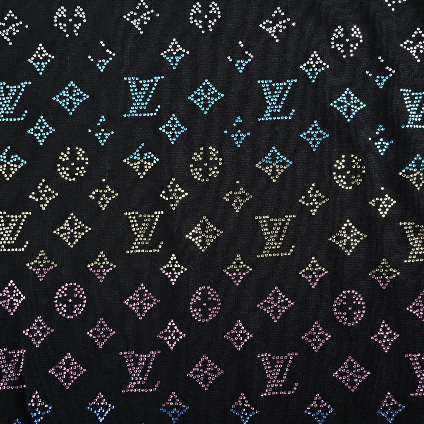 Louis Vuitton/路易威登 25ss 渐变老花彩钻针织短袖 黑色白色
