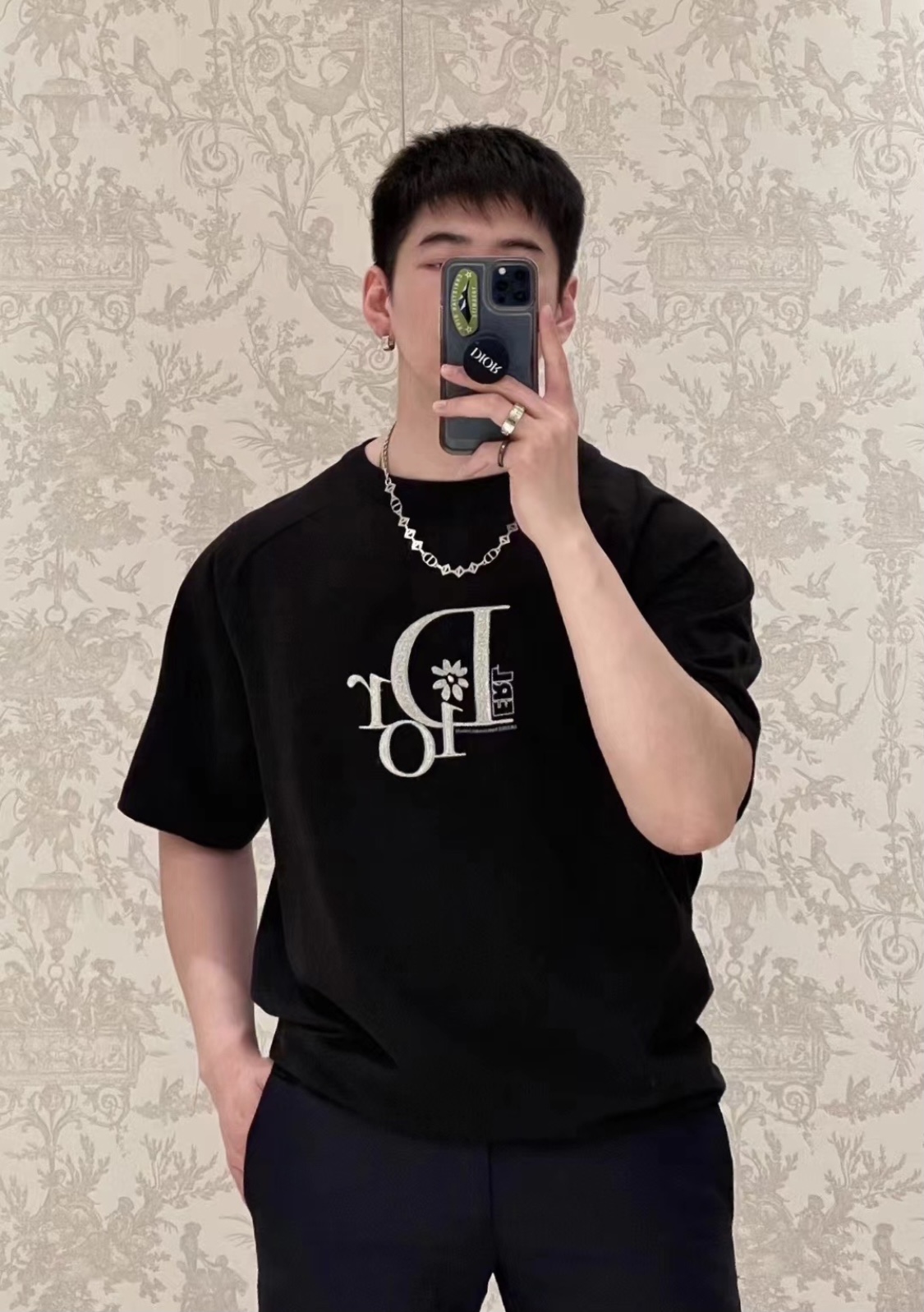 Dior/迪奥 & ERL 联名款刺绣logo短袖上身效果#