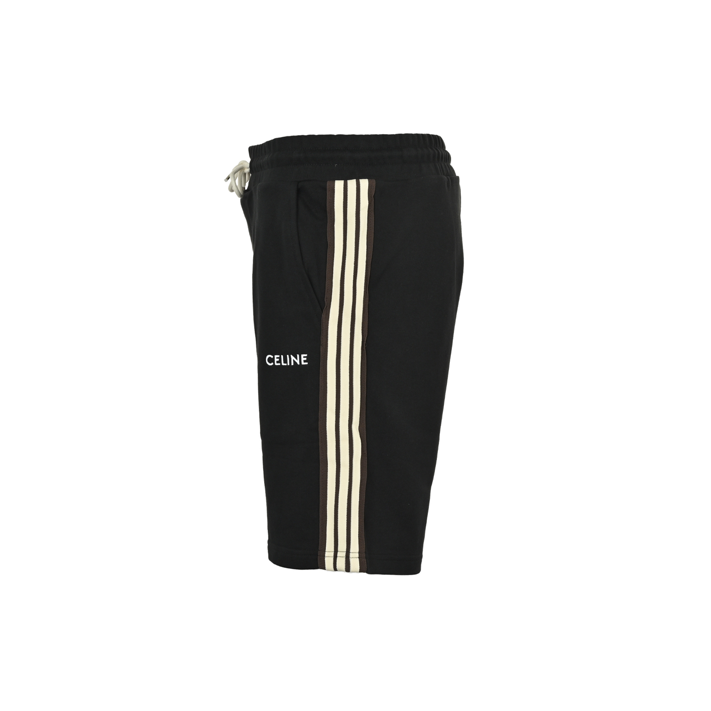 Celine/赛琳 经典侧边织带短裤 复古潮流织带点缀松紧腰休闲五分裤黑色 深灰