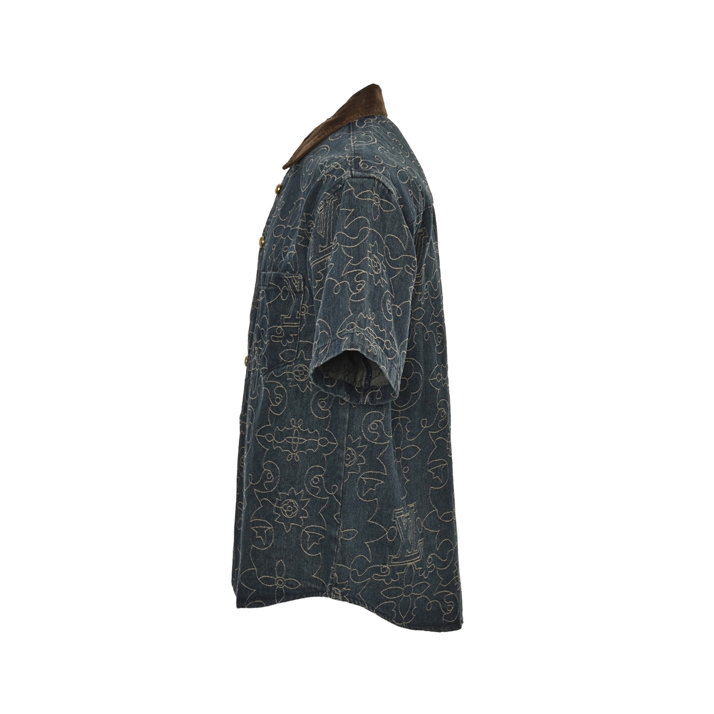 Louis Vuitton/路易威登 25ss 金线藤蔓刺绣牛仔短袖衬衫