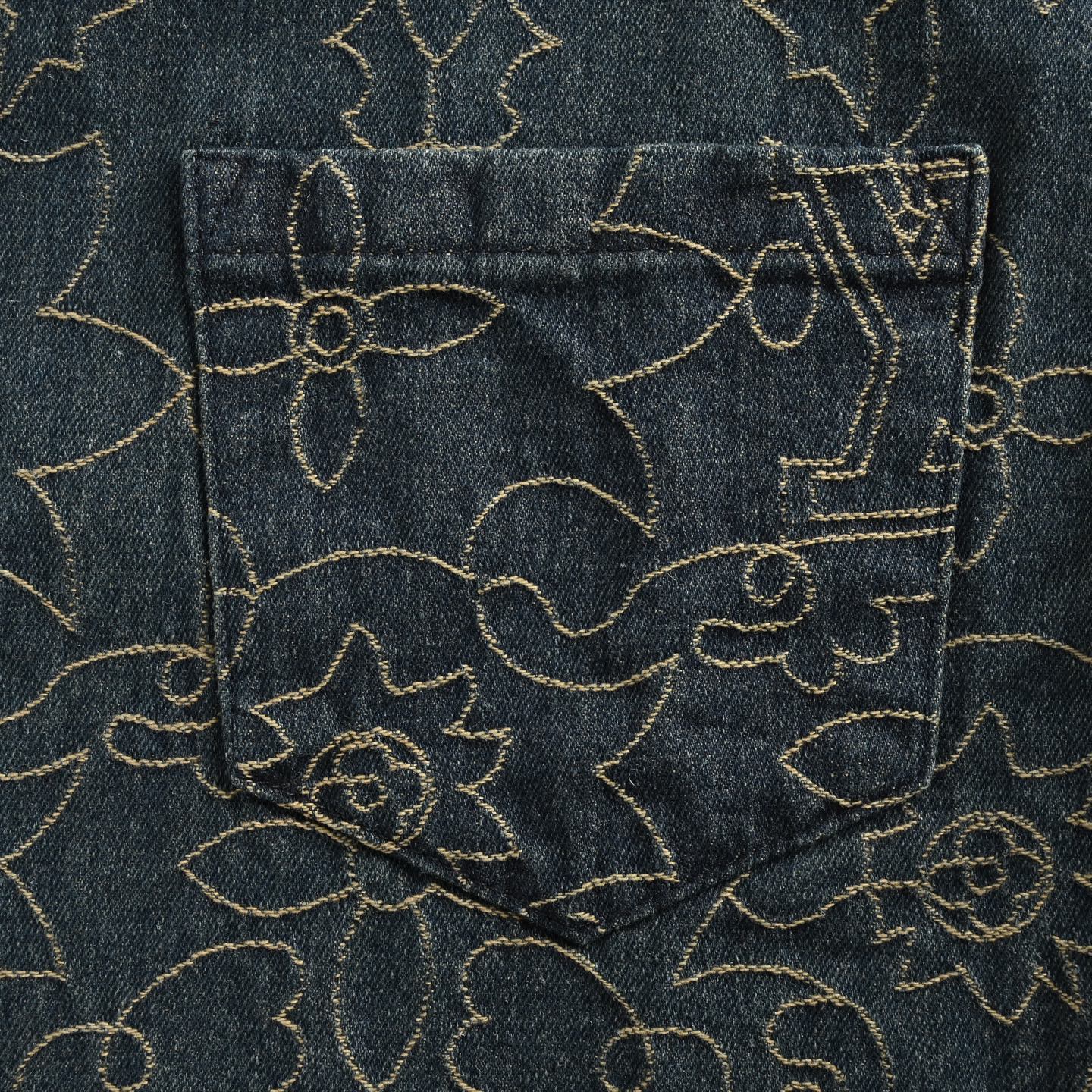 Louis Vuitton/路易威登 25ss 金线藤蔓刺绣牛仔短袖衬衫