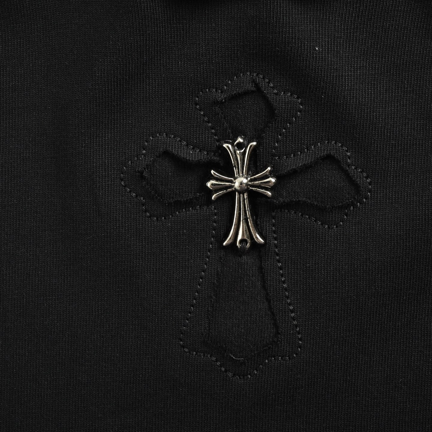 Chrome Hearts/克罗心 25ss 裁剪贴布镶嵌银饰十字架短袖 黑色 白色