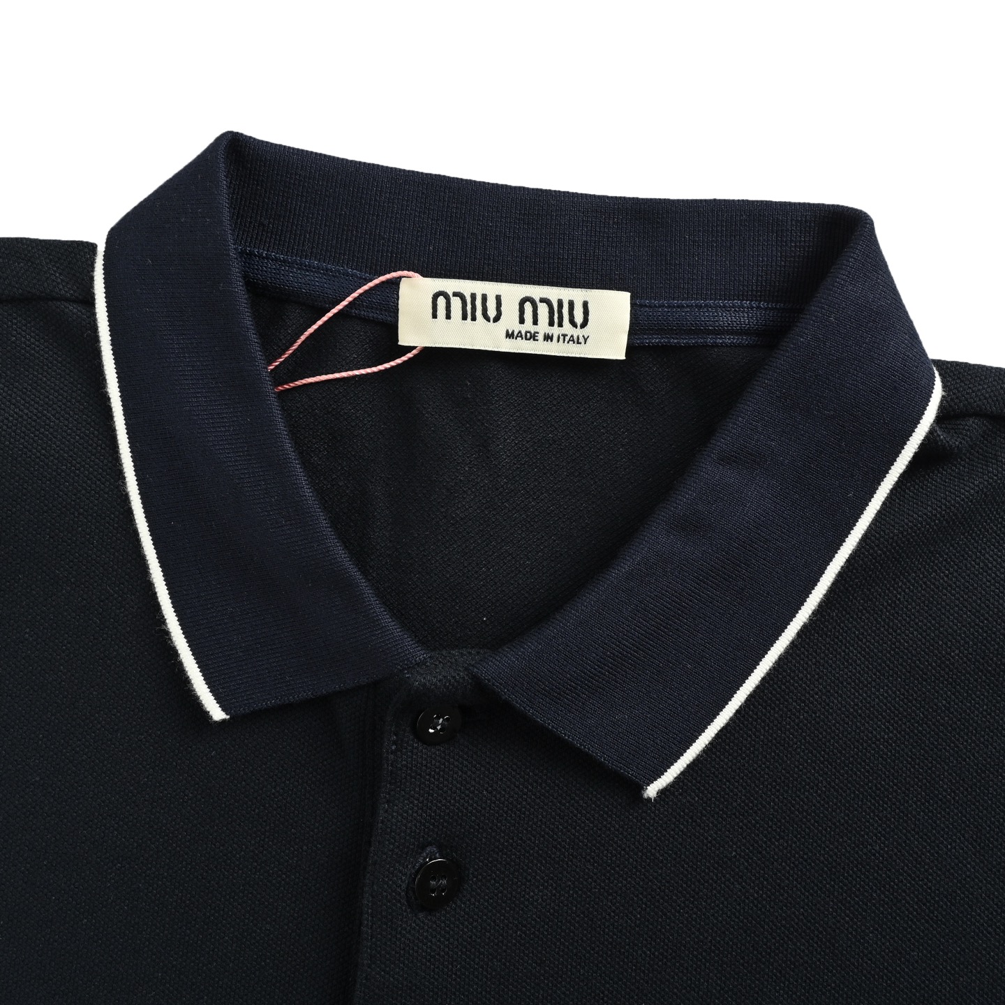 Miu Miu/缪缪 25ss 胸口压胶字母Polo短袖 白色宝蓝