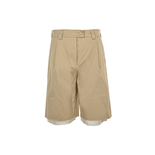 Miu Miu 25SS Bermuda Shorts - Khaki with Striped Lining & Logo Embroidery 1 Miu Miu 25SS Bermuda Shorts – Khaki with Striped Lining & Logo Embroidery