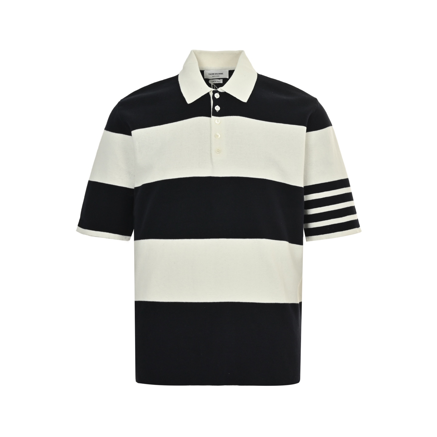 Thom Browne Striped Knitted Polo Shirt - Short Sleeve Cotton Blend Top 2 i1747651227290 8936 0 0