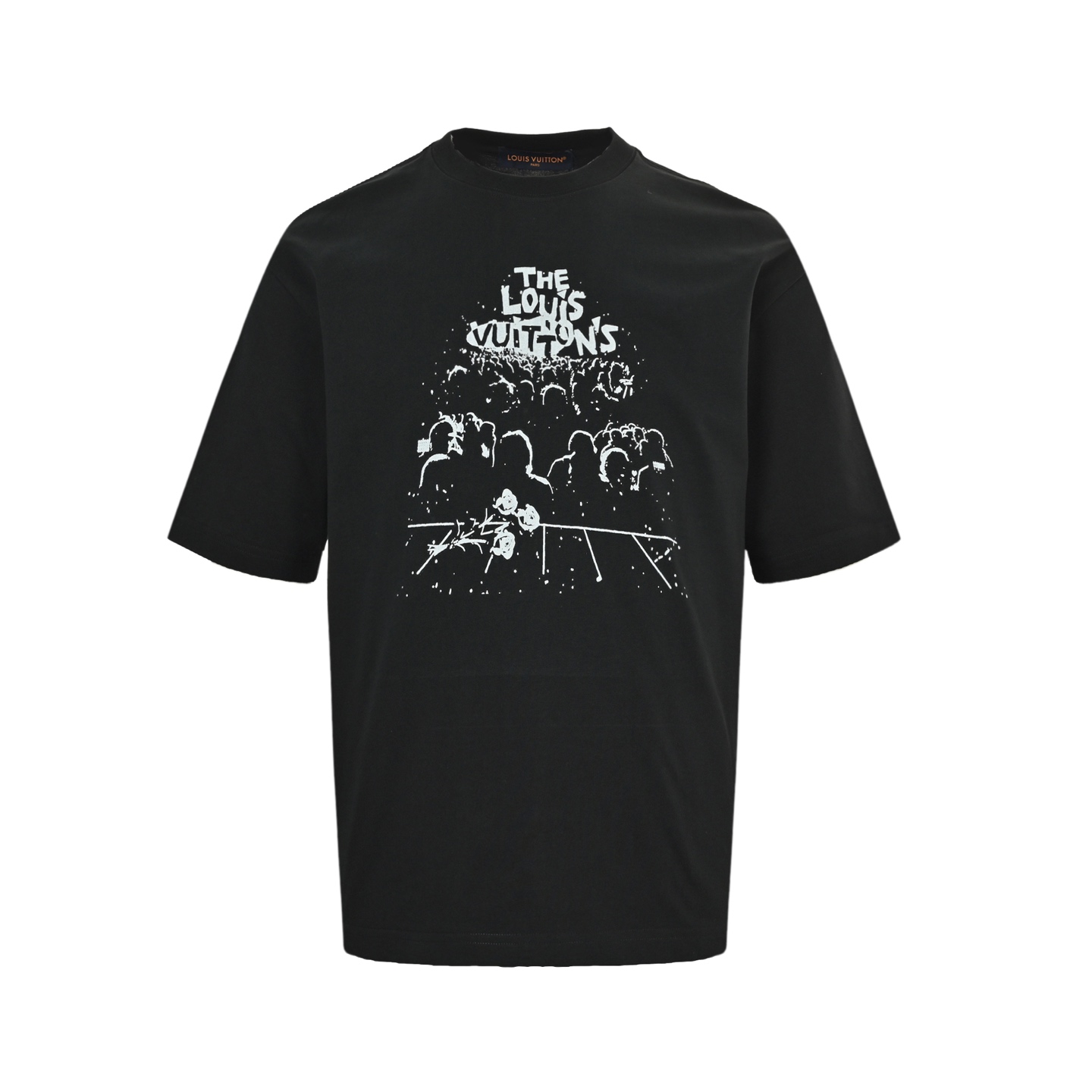 Louis Vuitton Men's Black Cotton T-Shirt with Crowd Graphic Print 1 i1747740393224 6368 0 0