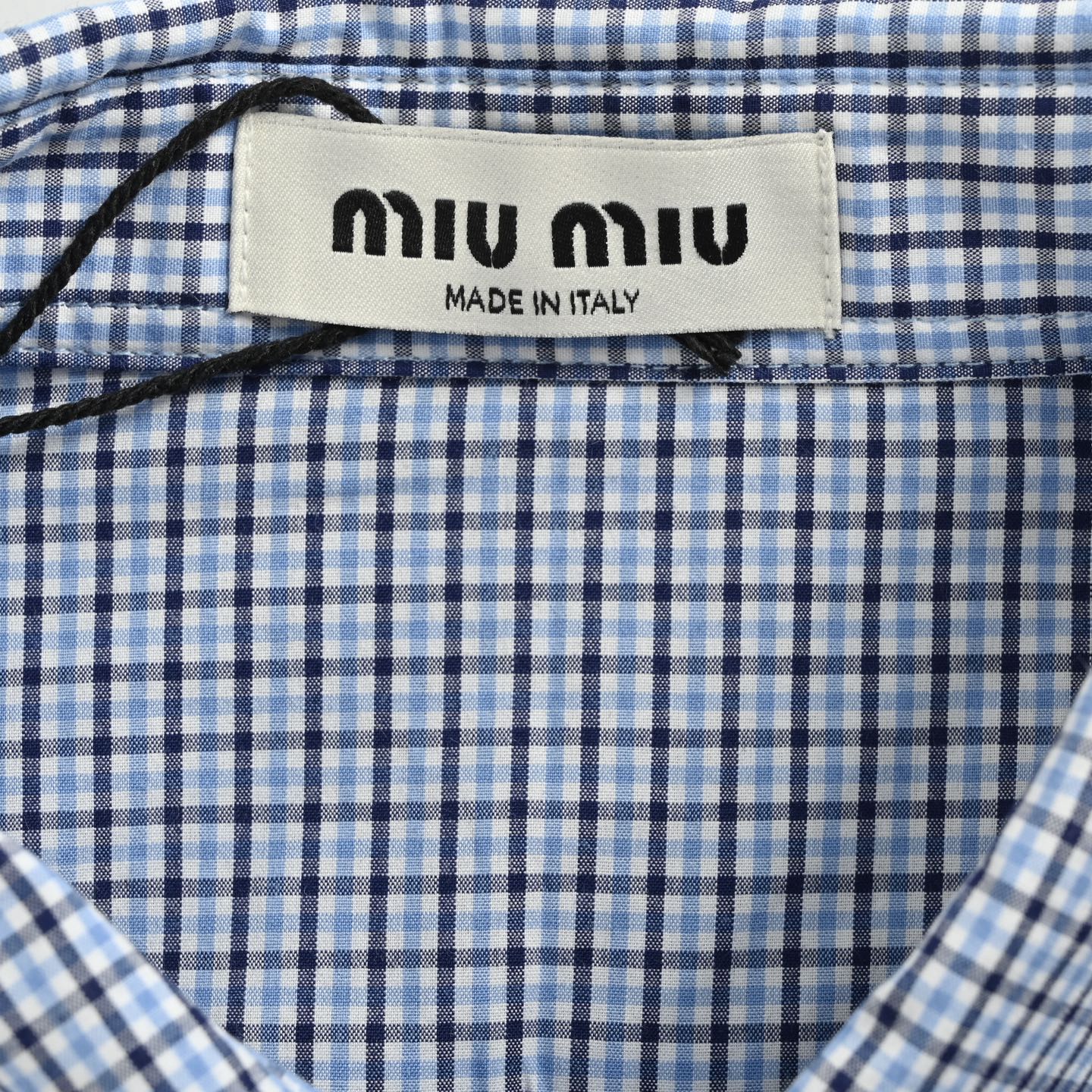 Miu Miu/缪缪 细蓝格纹长袖衬衫-Chinese UA Cheap High Quatity Brand Clothes Bags handbags Sneakers wholesale wholesaler seller from China Factory suppliers Fashion Clothing Shoes best Quality Beautiful Price Miu Miu/缪缪 细蓝格纹长袖衬衫