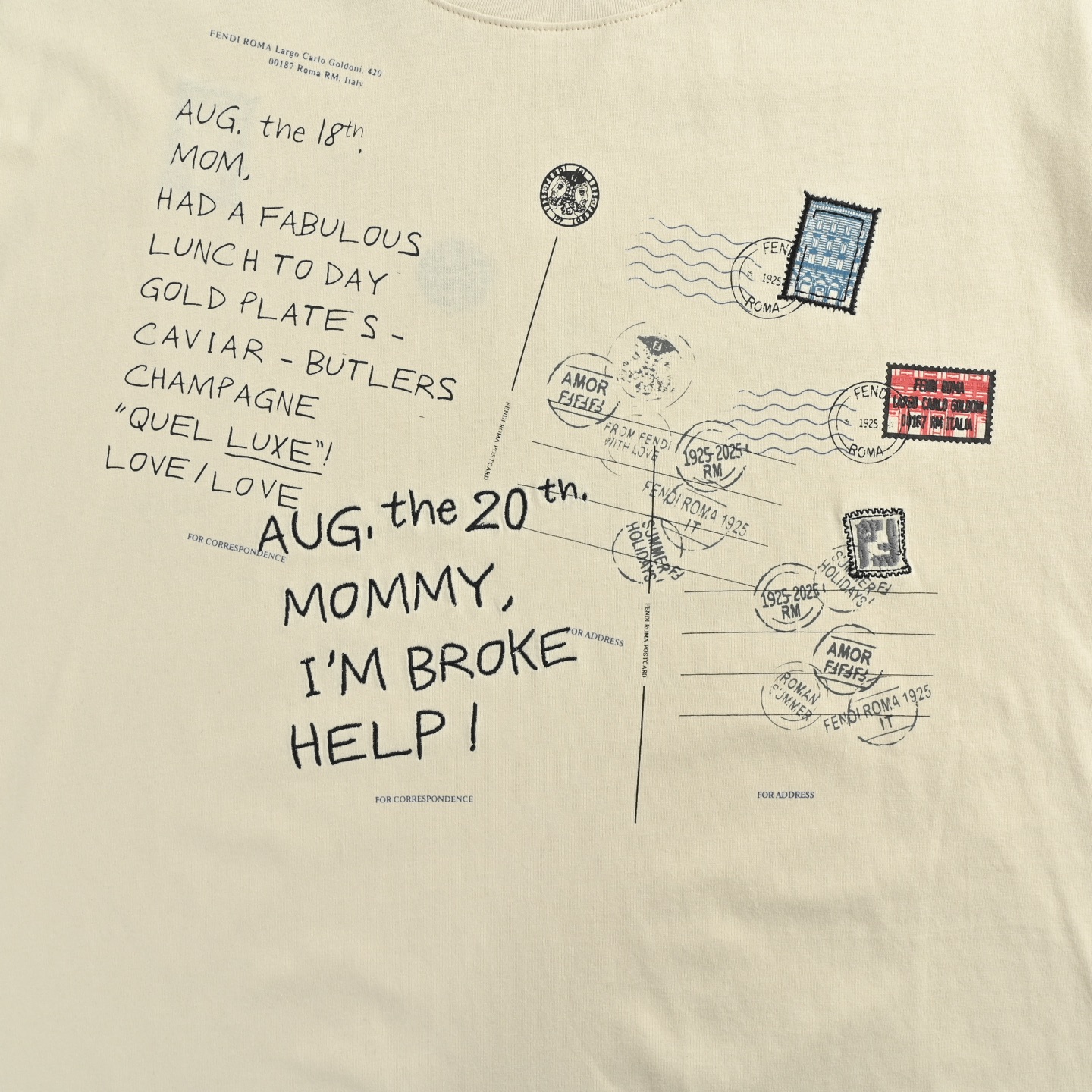 Fendi/芬迪 25ss 邮票盖章印花短袖