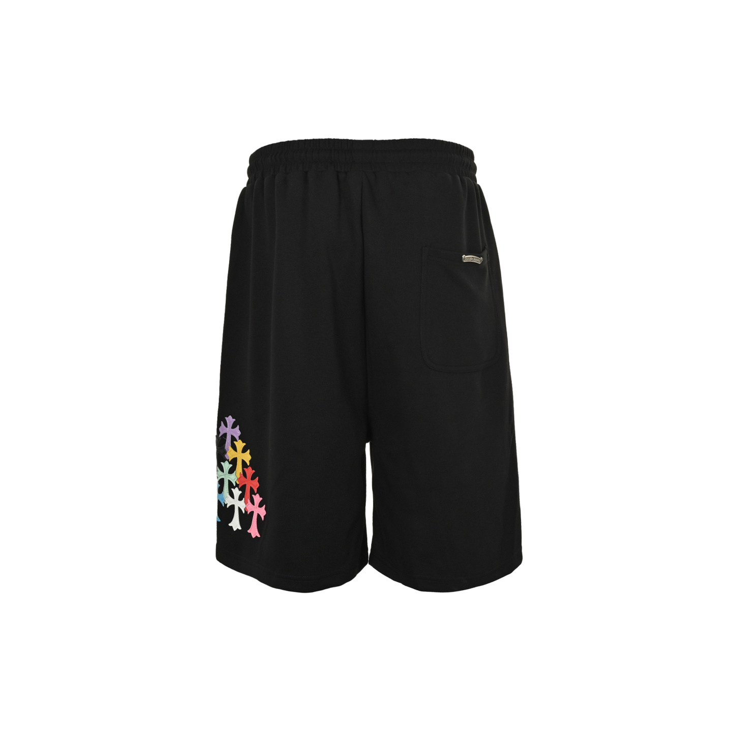 Chrome Hearts/克罗心 25ss 刺绣七彩皮标十字架短裤 手摇贴定制皮标梵文刺绣 黑色