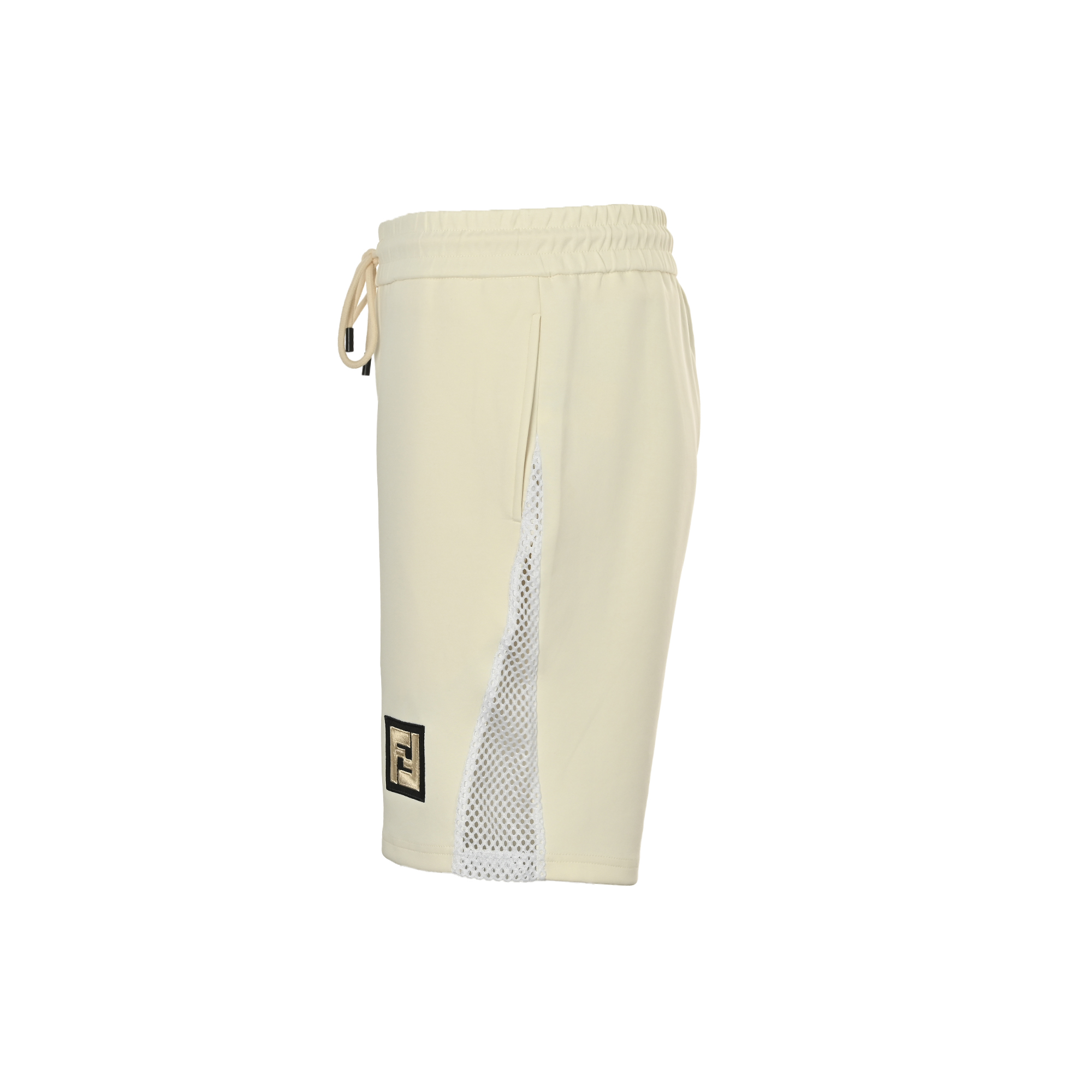 Fendi/芬迪 25ss 金标双F logo刺绣侧开网眼短裤杏色 黑色