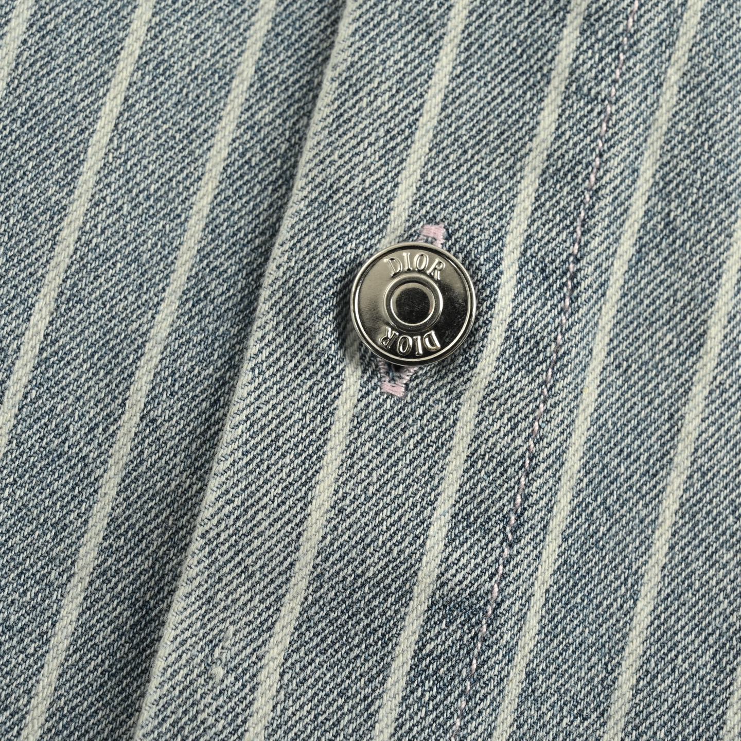 Dior/迪奥 25ss 刺绣字母条纹水洗牛仔短袖衬衫