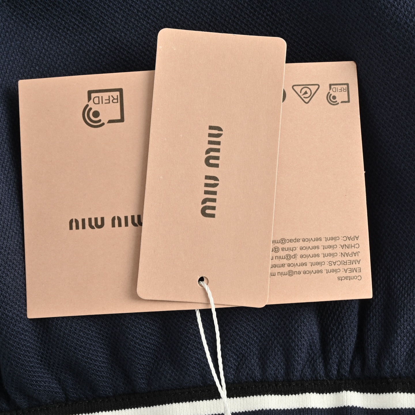 MiuMiu/缪缪 25ss 刺绣小logo白条珠地布短裤