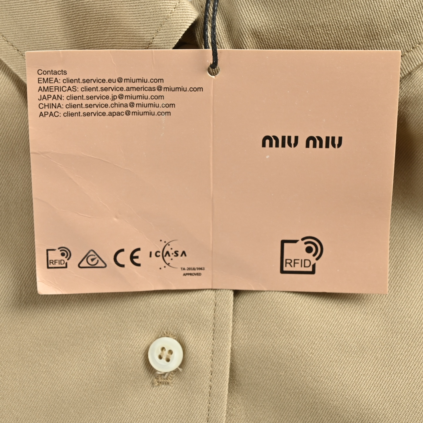 MiuMiu/缪缪 卡其梭织束腰刺绣系扣式夹克外套