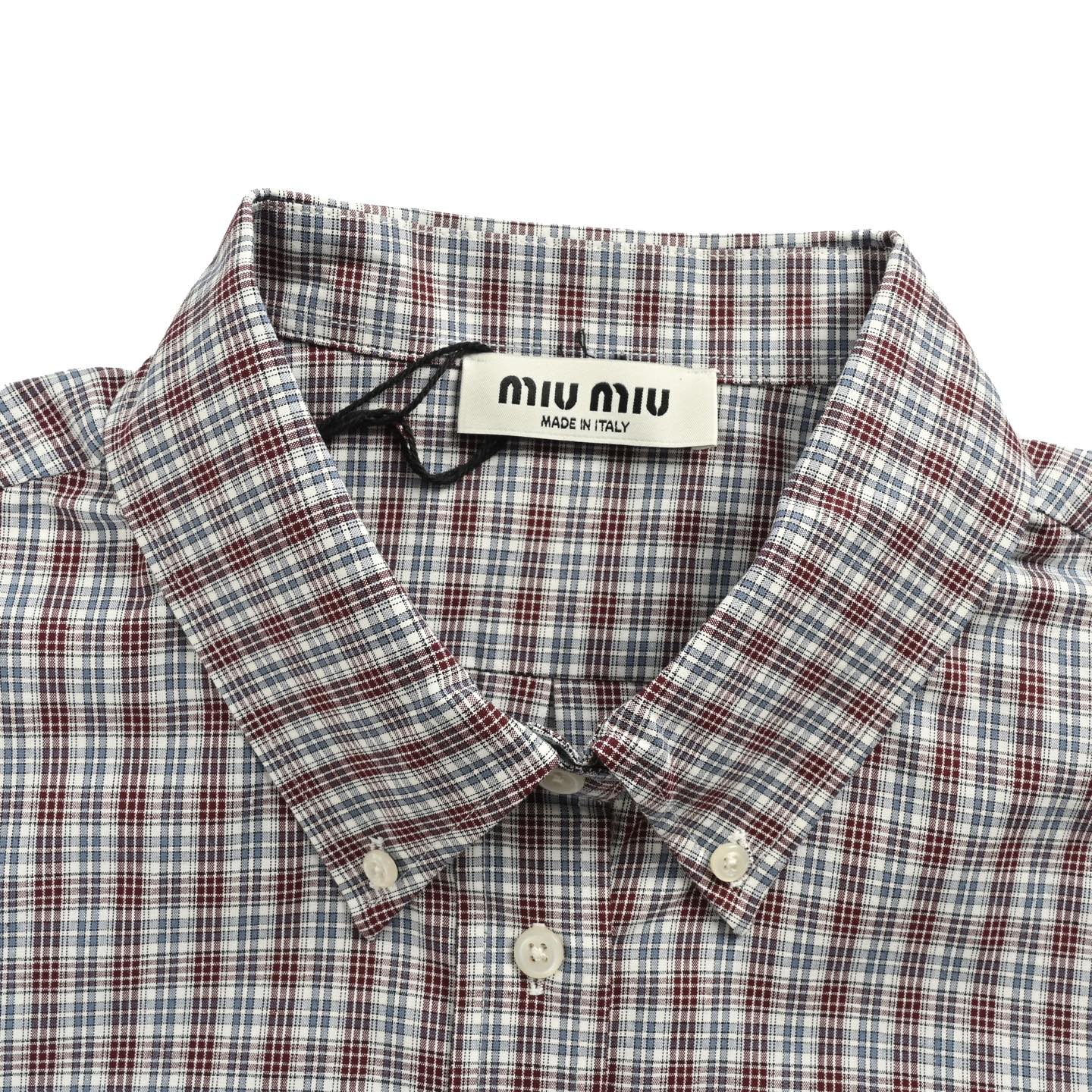 Miu Miu/缪缪 棕蓝细格纹长袖衬衫-Chinese UA Cheap High Quatity Brand Clothes Bags handbags Sneakers wholesale wholesaler seller from China Factory suppliers Fashion Clothing Shoes best Quality Beautiful Price Miu Miu/缪缪 棕蓝细格纹长袖衬衫