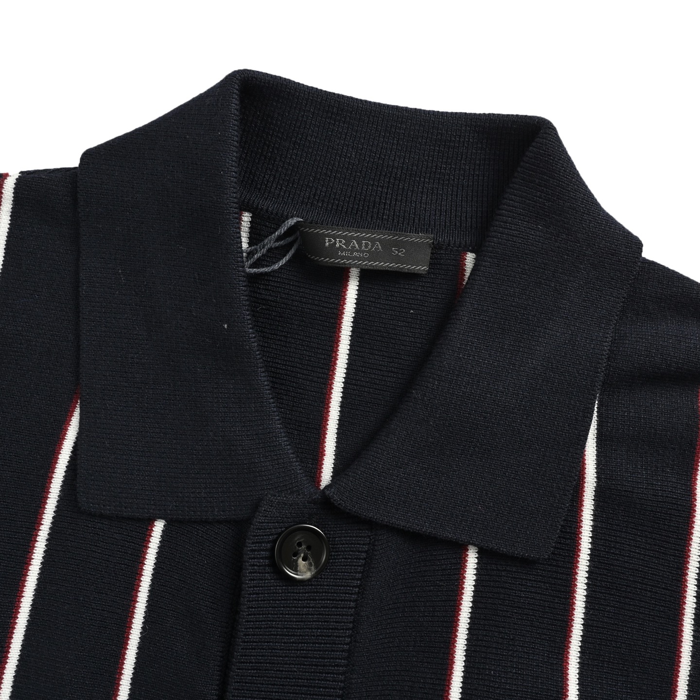 Prada/普拉达 25Fw 竖条纹刺绣方领针织毛衣开衫外套