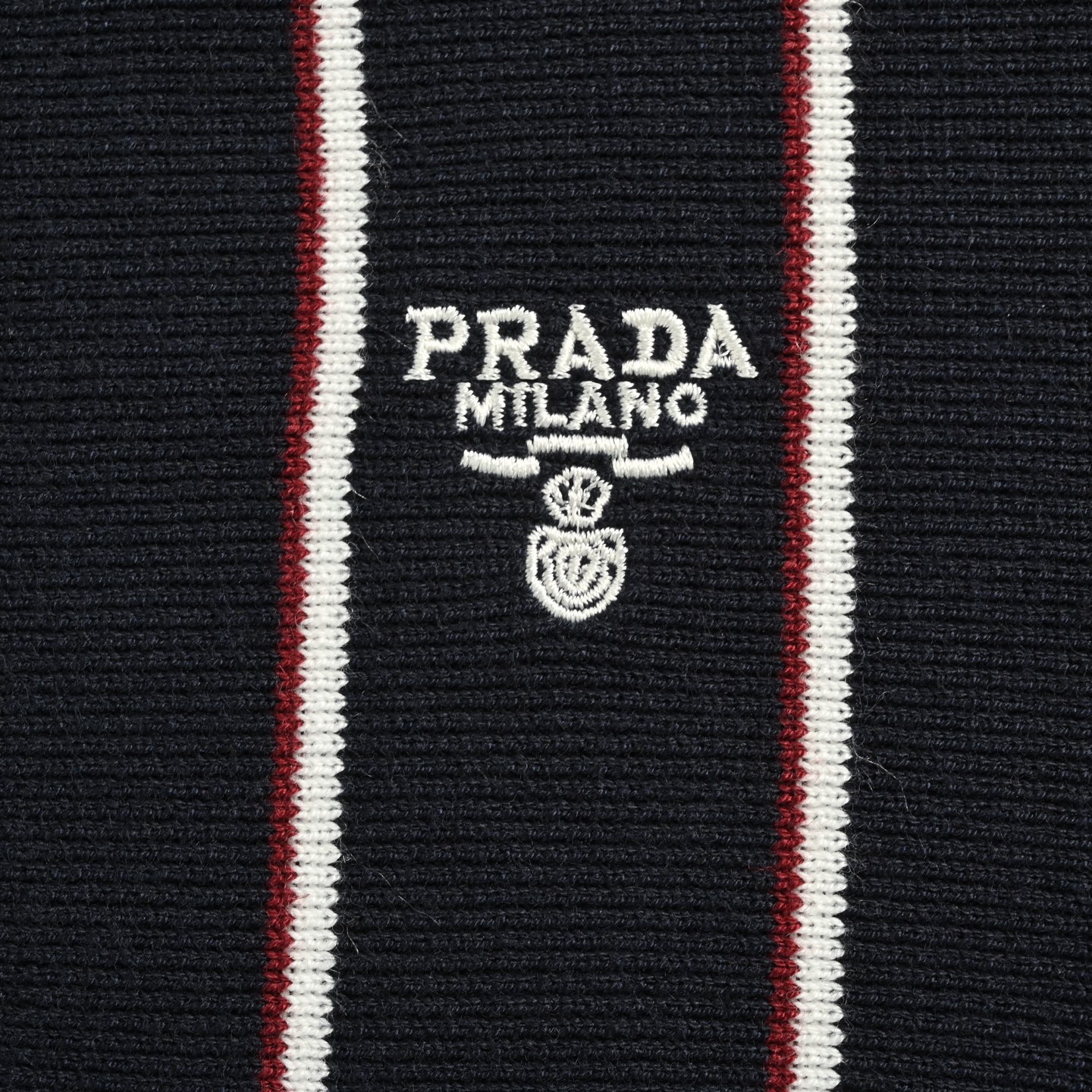 Prada/普拉达 25Fw 竖条纹刺绣方领针织毛衣开衫外套