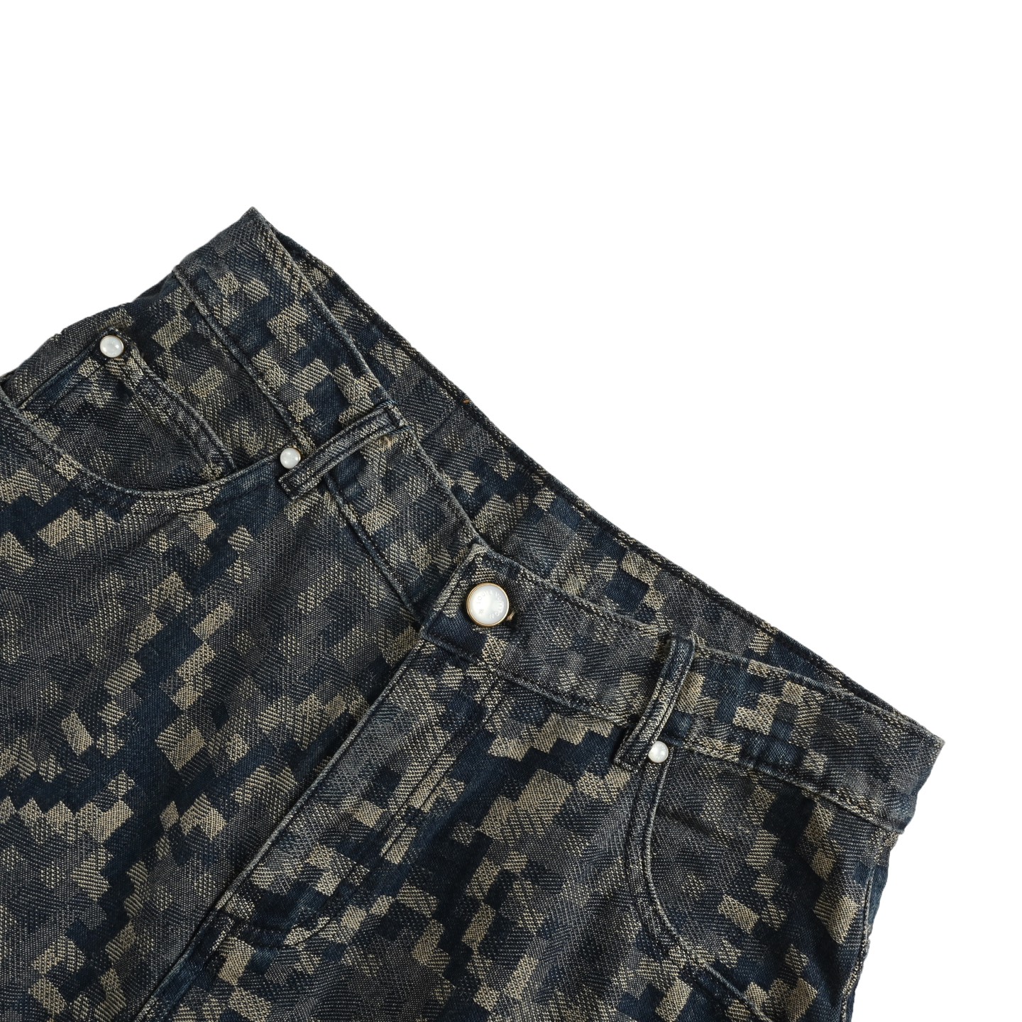 Louis Vuitton/路易威登 25ss 蛇纹马赛克牛仔短裤 LV新款滑板牛仔短裤