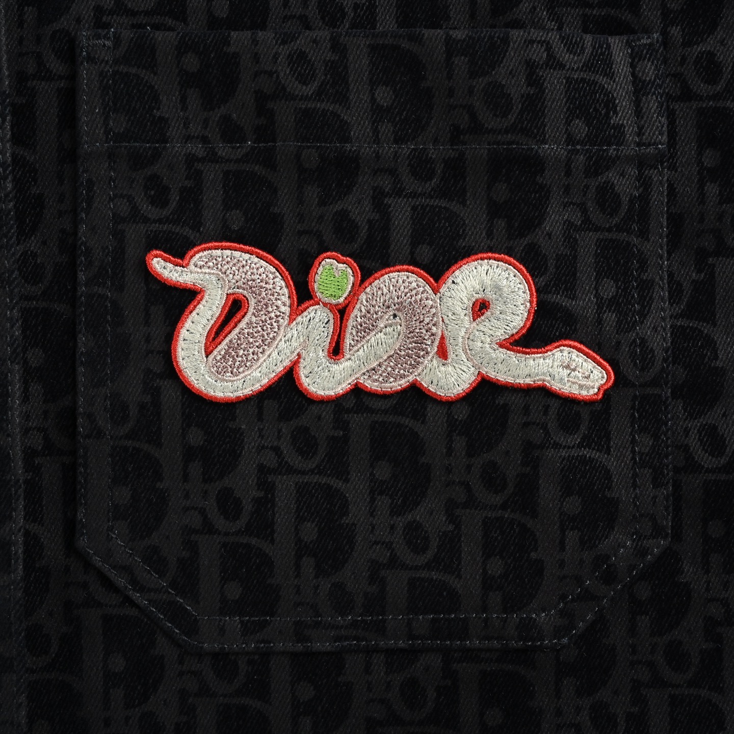 Dior/迪奥 25ss 蛇年限定植绒老花刺绣套装牛仔短袖衬衫