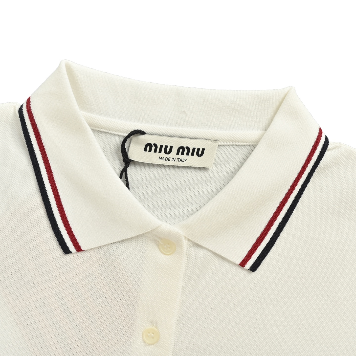 MiuMiu/缪缪 刺绣字母红条领Polo长袖