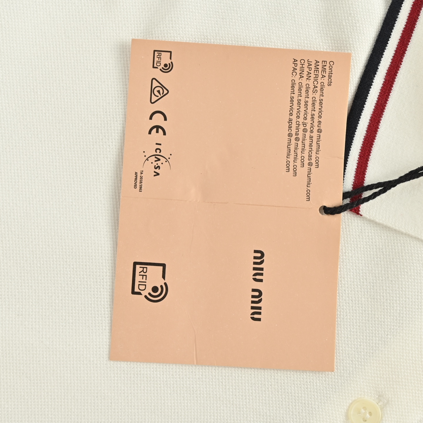 MiuMiu/缪缪 刺绣字母红条领Polo长袖