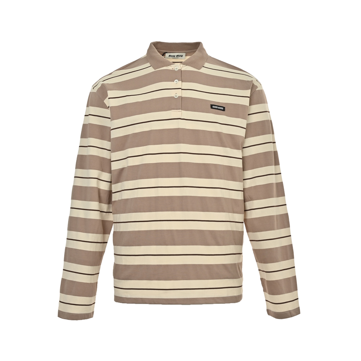 Miu Miu/缪缪 黄条纹棉质平纹针织Polo长袖
