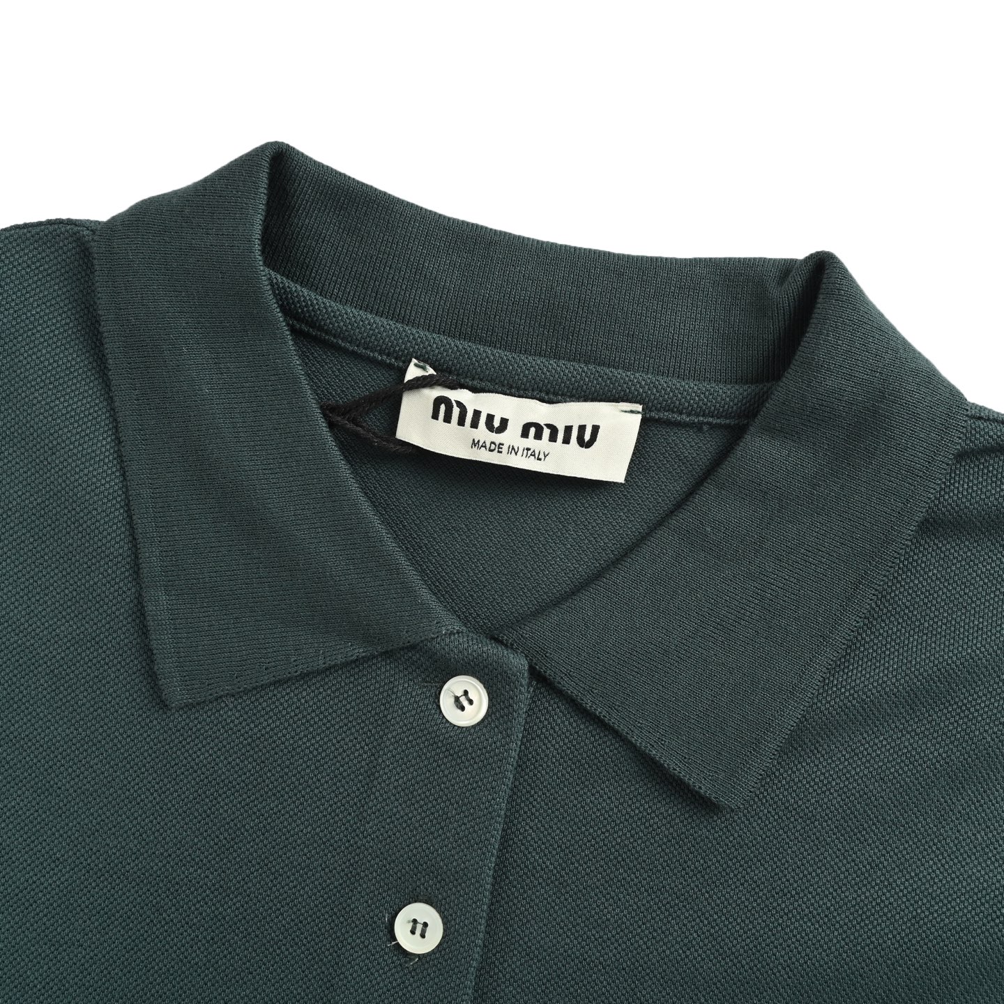 MiuMiu/缪缪 墨绿字母珠地布Polo长袖