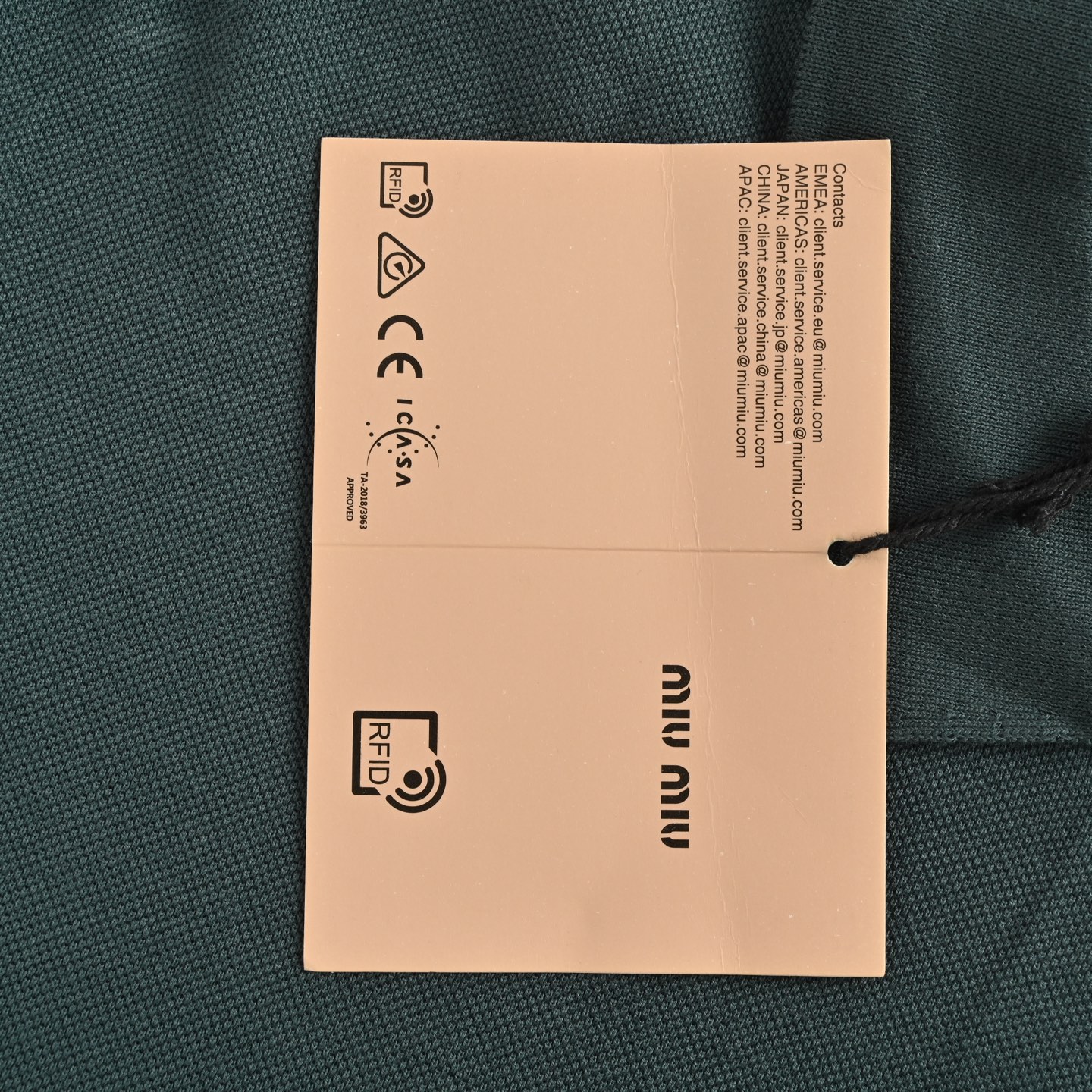 MiuMiu/缪缪 墨绿字母珠地布Polo长袖