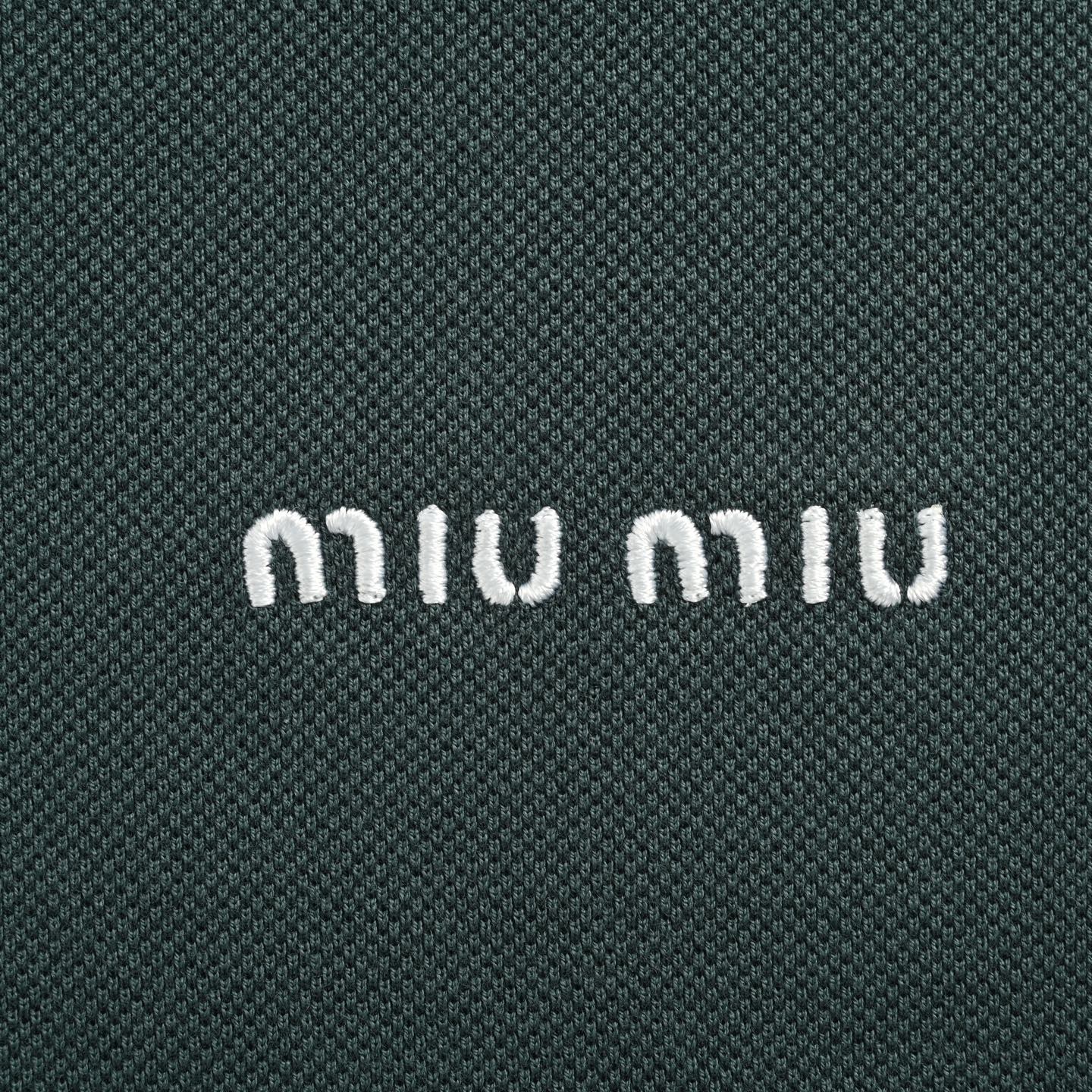 MiuMiu/缪缪 墨绿字母珠地布Polo长袖